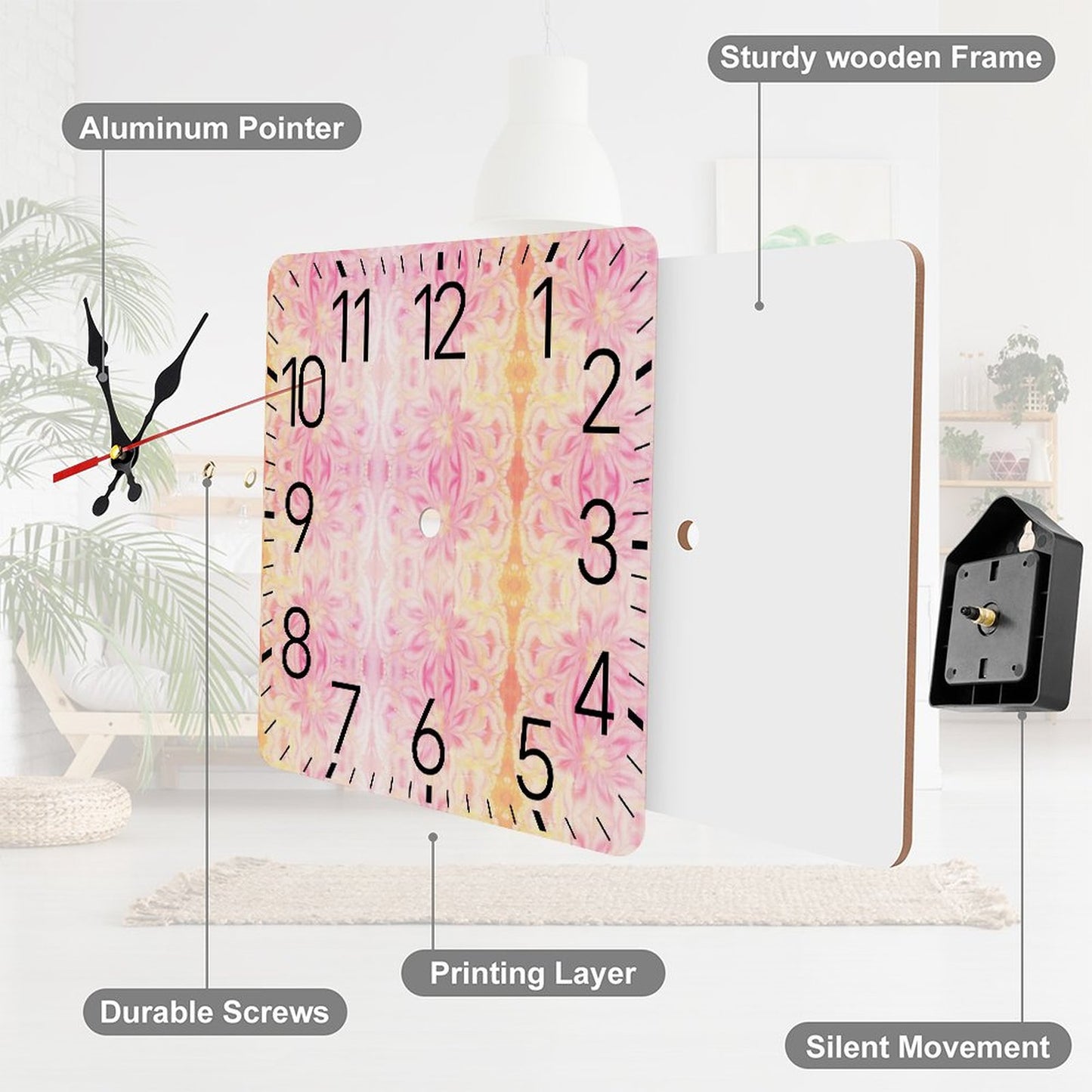 Square Wall Clock-9.8"x9.8"/25x25cm