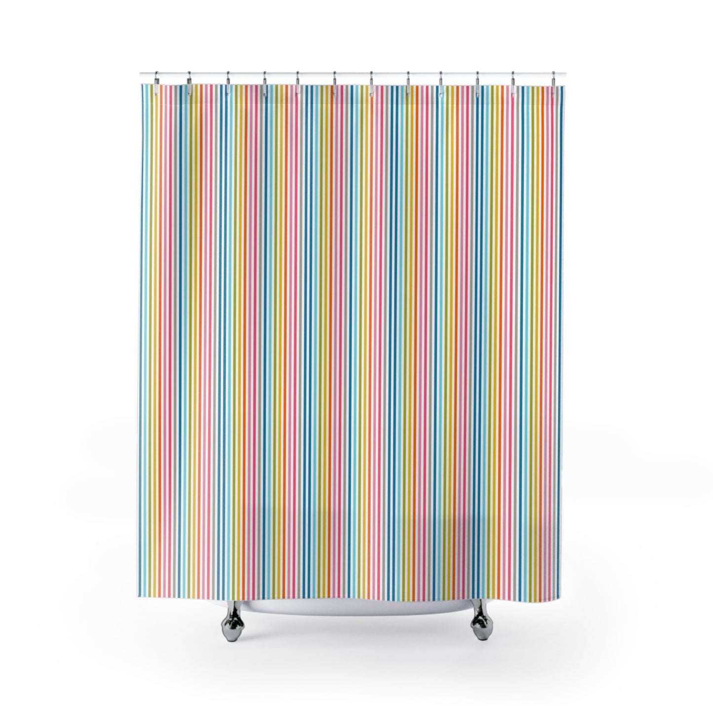 Colorful Striped Shower Curtain — Bright Rainbow Vertical Lines Bathroom Decor