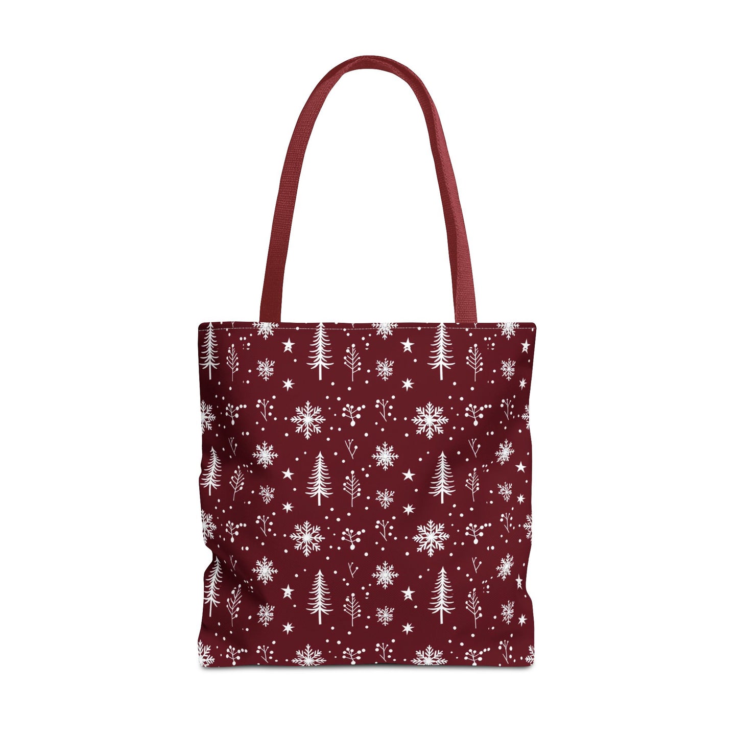 Christmas Snowflake Tote Bag – Burgundy Holiday Patterned Carryall