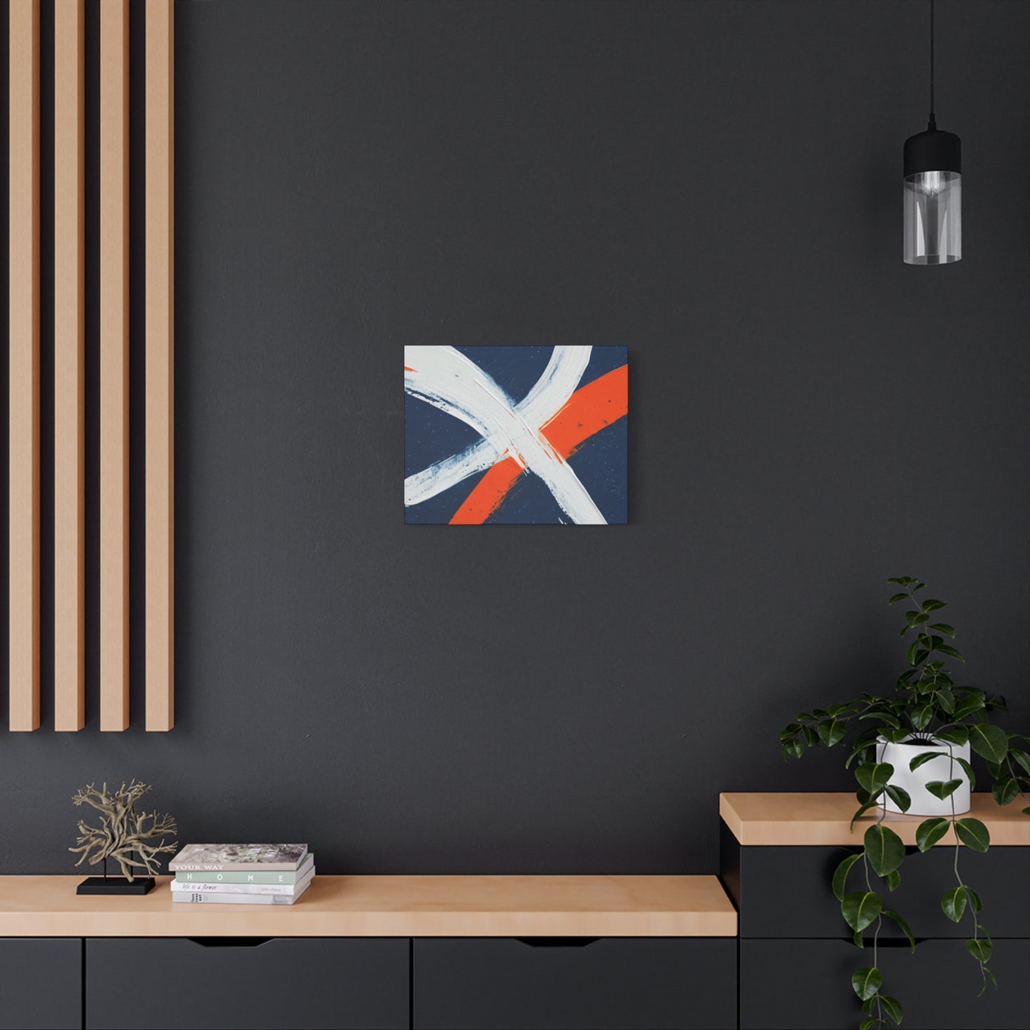 Abstract Navy & Orange Brushstroke Canvas