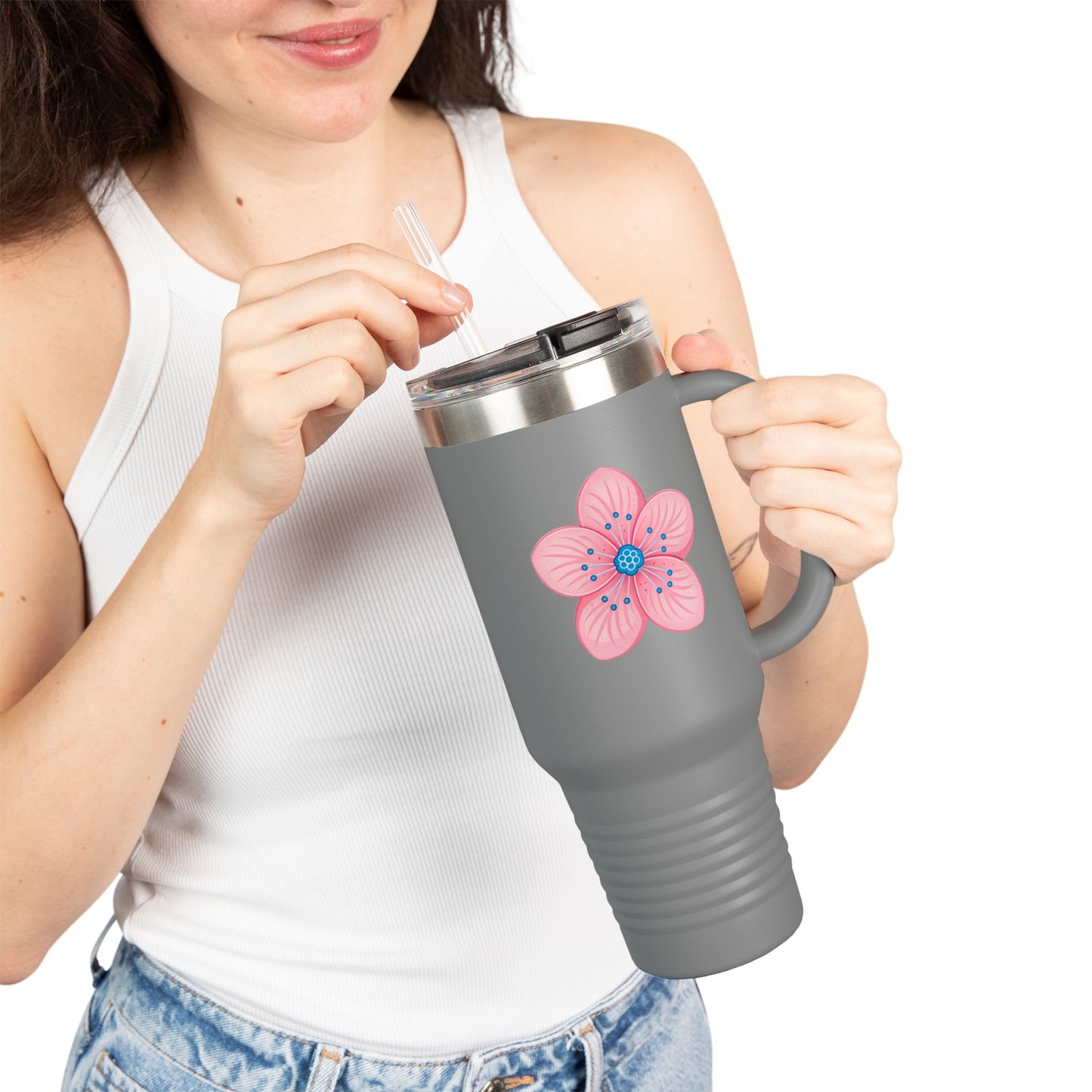 Charming Floral Insulated Travel Mug | 40oz Coffee Cup, Personalized Gift, Summer Hydration, Eco-Friendly Drinkware, Perfect for Road Trips