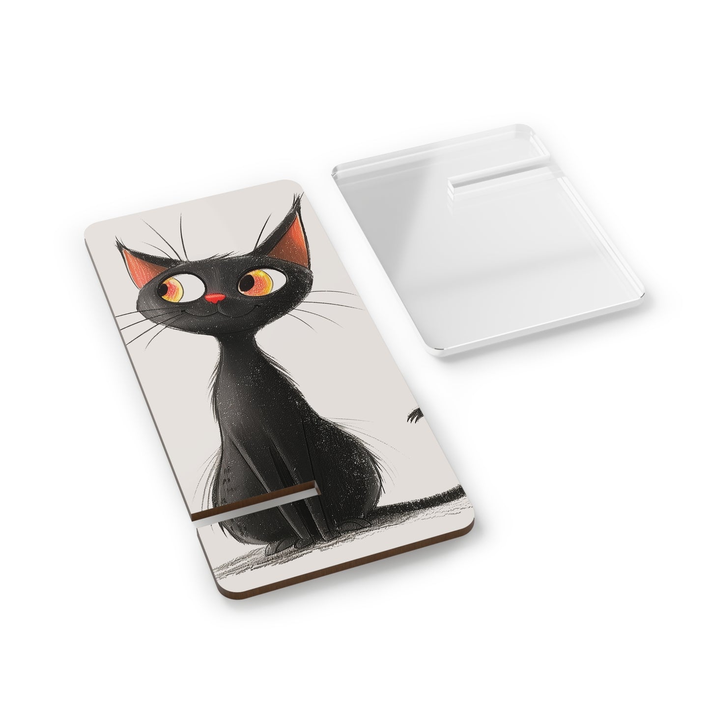 Cat Art Phone Stand — Cute Black Cat Smartphone Display Stand