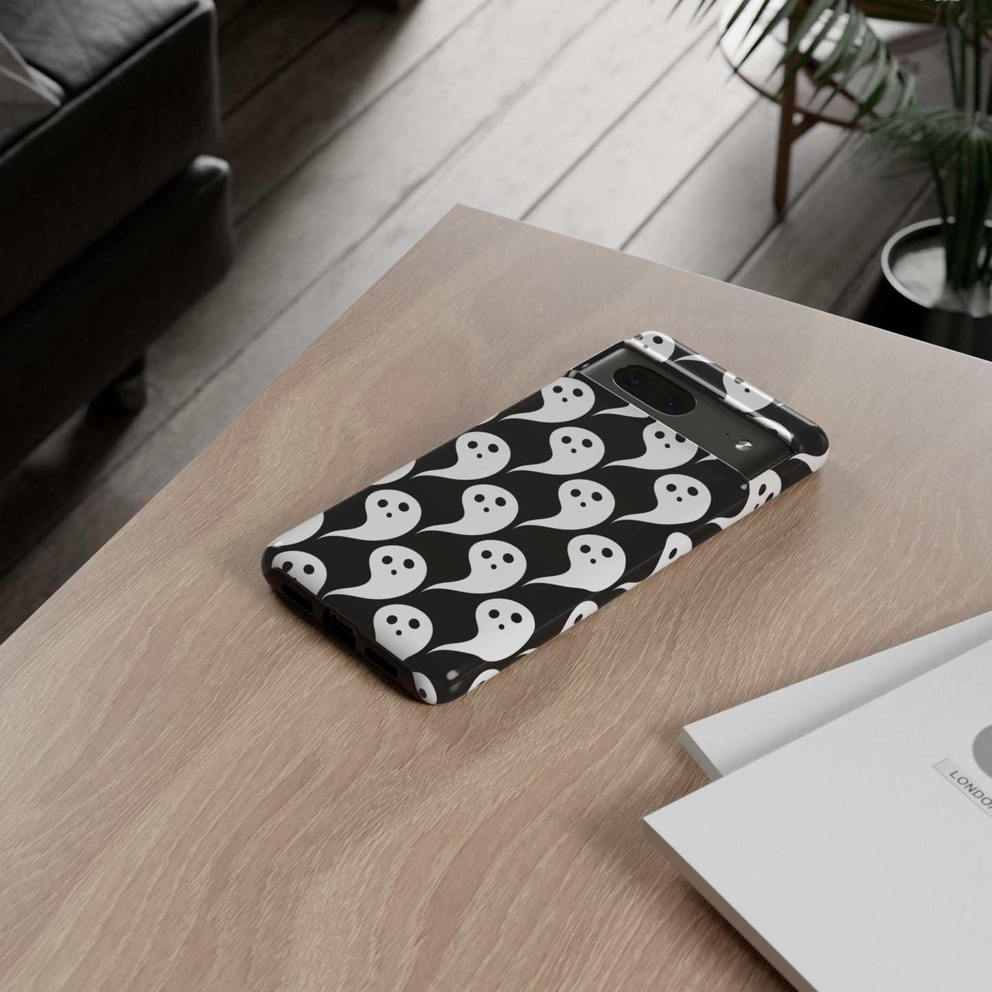 Ghost Pattern Phone Case, Cute Ghost Cell Phone Cover, Halloween Accessory, Spooky Gift, Black and White Phone Case