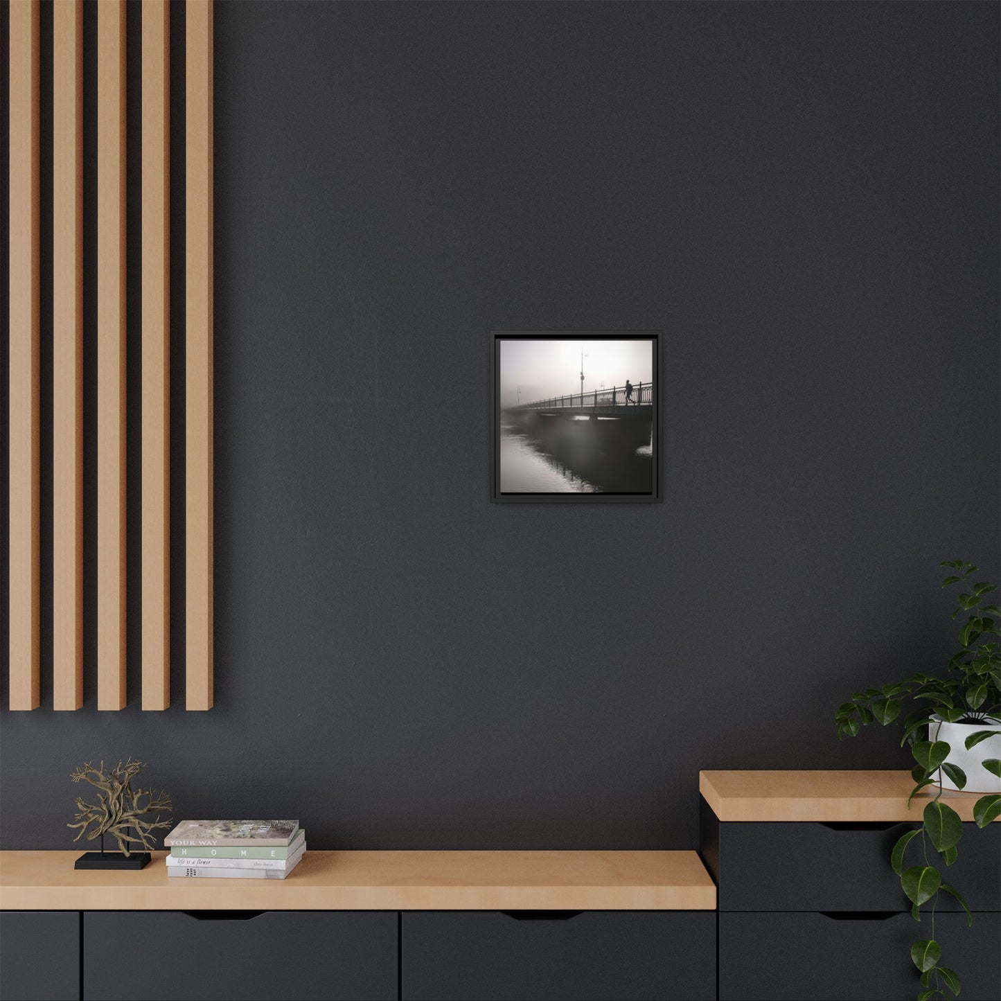 Framed Matte Canvas - Foggy Bridge Black & White Photography