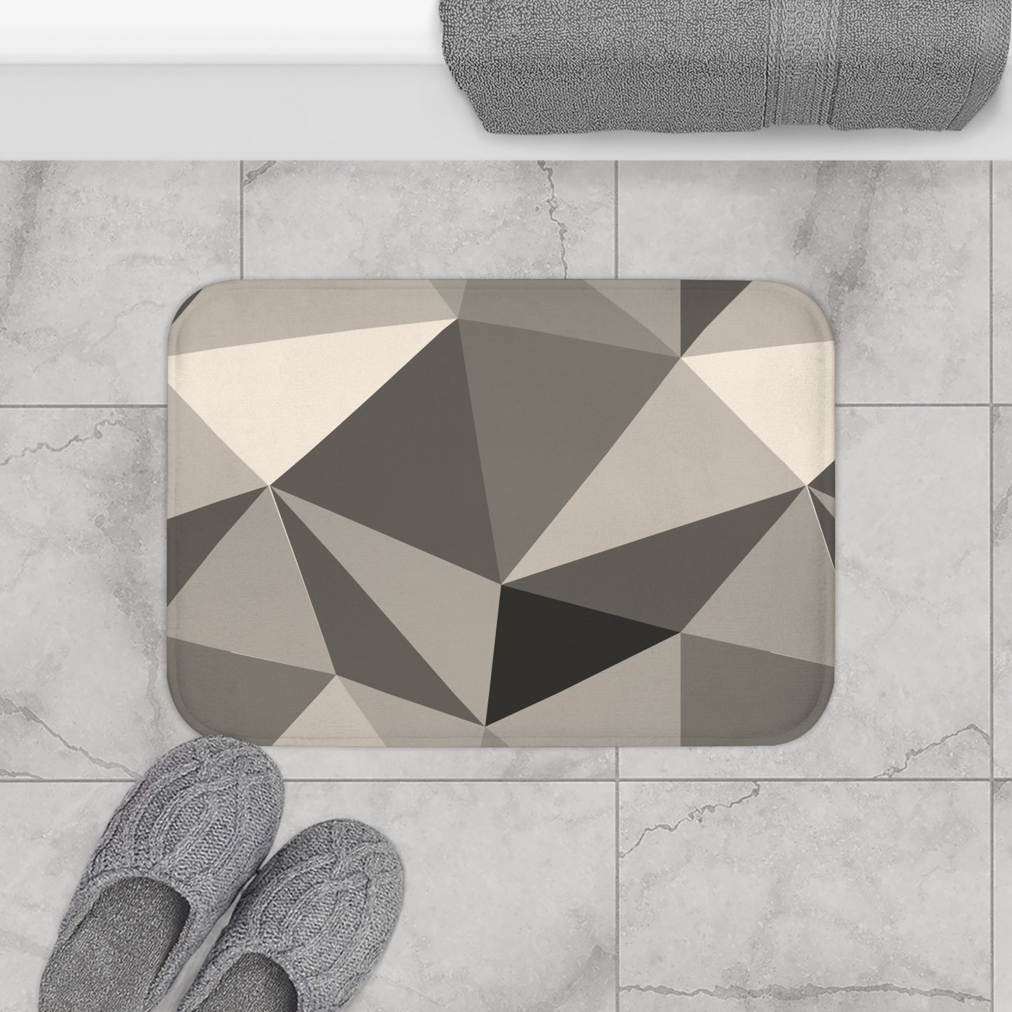 Geometric Gray Bath Mat - Modern Bathroom Decor, Stylish Rug for Home, Non-Slip Floor Mat, Housewarming Gift, Minimalist Design