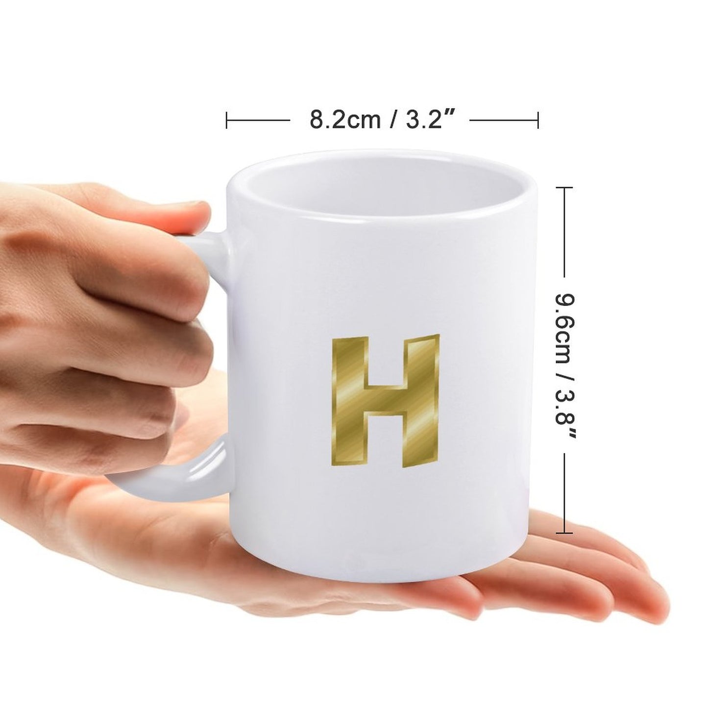 14oz White Ceramic Mug with Handle - Letter H