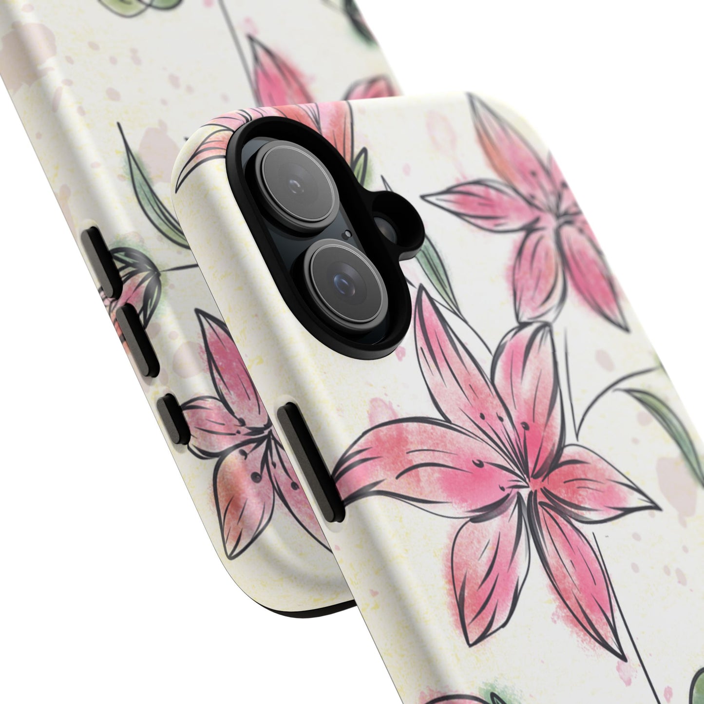 Floral Phone Case with Elegant Pink Lilies, Cute Floral Accessories, Phone Protection, Gift for Her, Stylish Cell Phone Cover