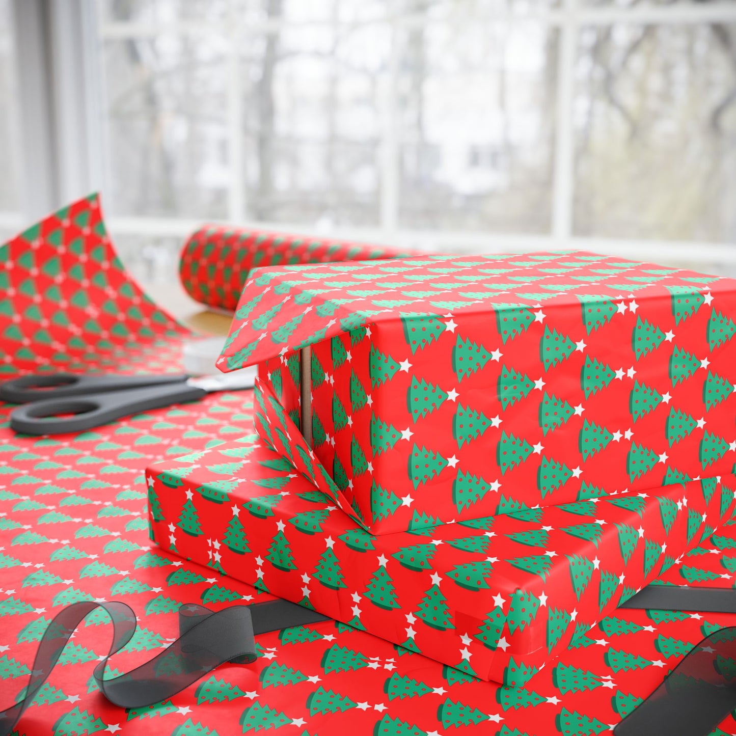 Festive Christmas Wrapping Paper, Holiday Gift Wrap, Cheerful Present Wrapping, Red and Green Tree Design, Holiday Parties, Christmas [...]
