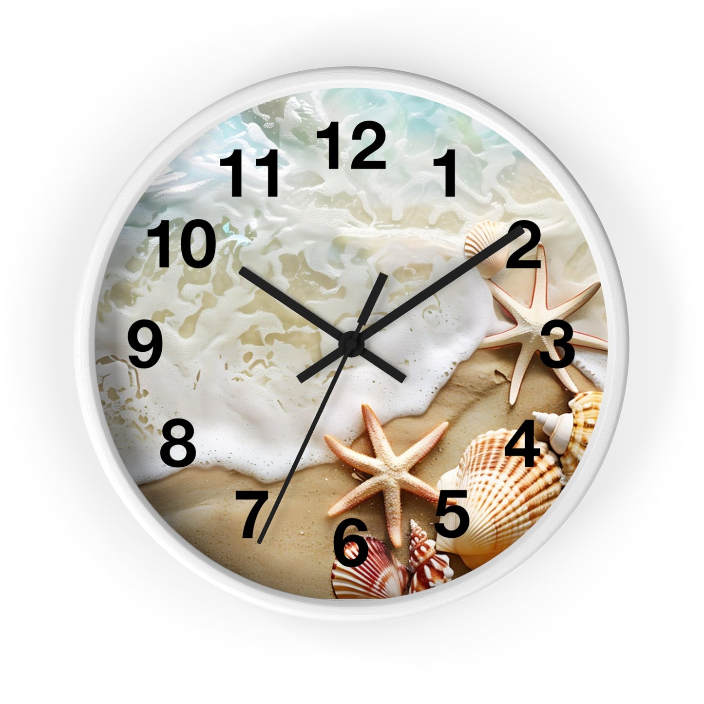 Beach Shells Wall Clock — Coastal Starfish Seaside Decor