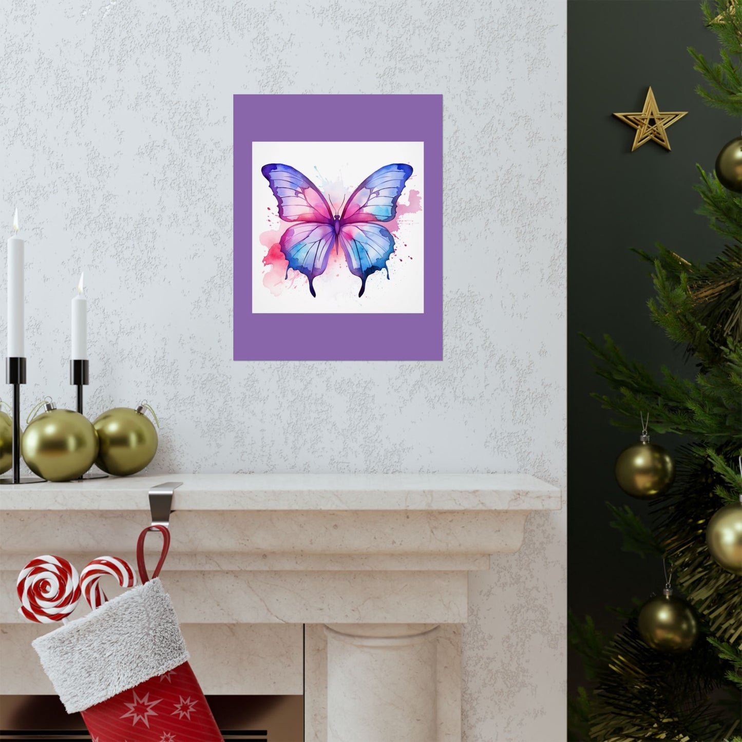 Butterfly Watercolor Matte Poster — Purple Vertical Art Print
