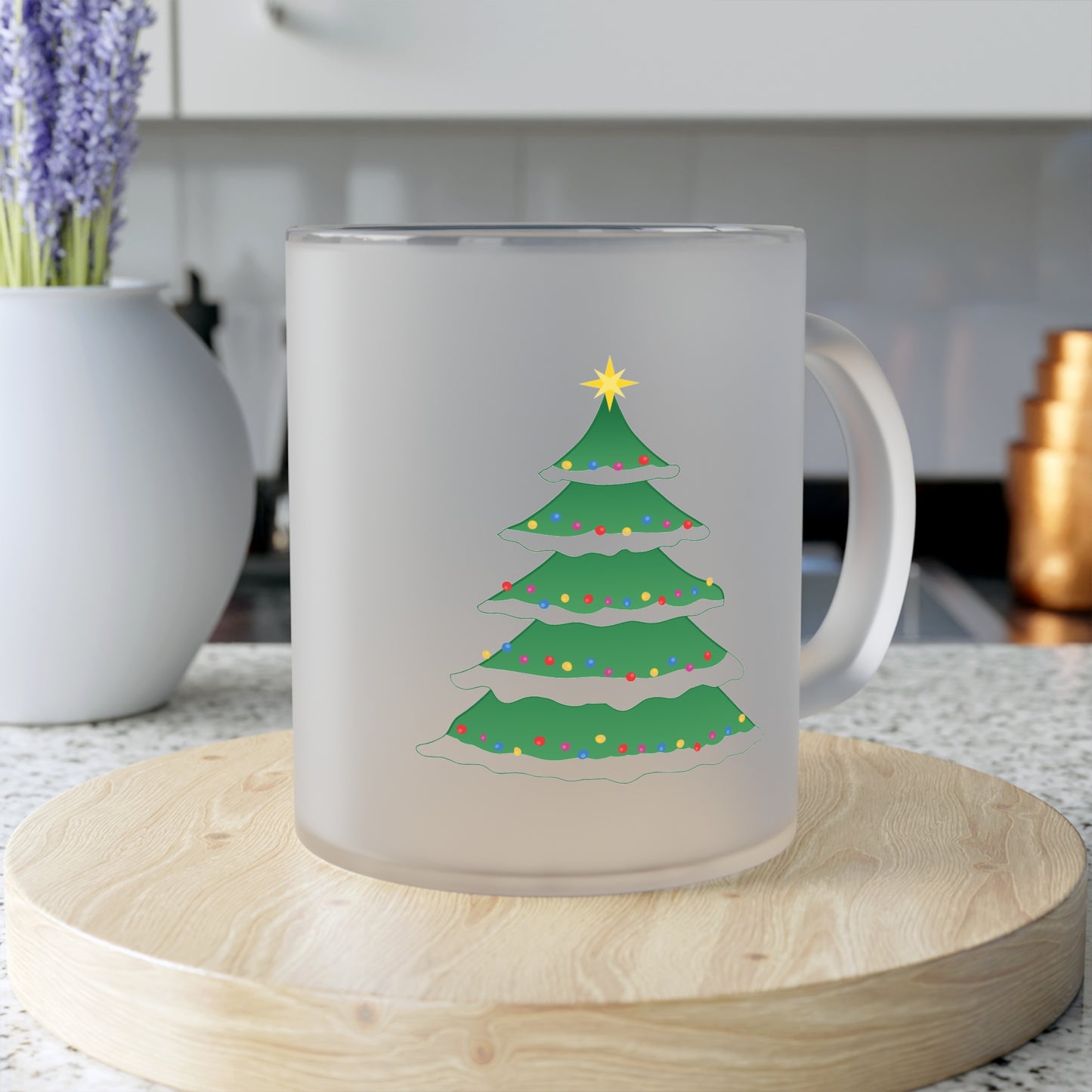 Frosted Glass Mug — Festive Christmas Tree Holiday Coffee Cup