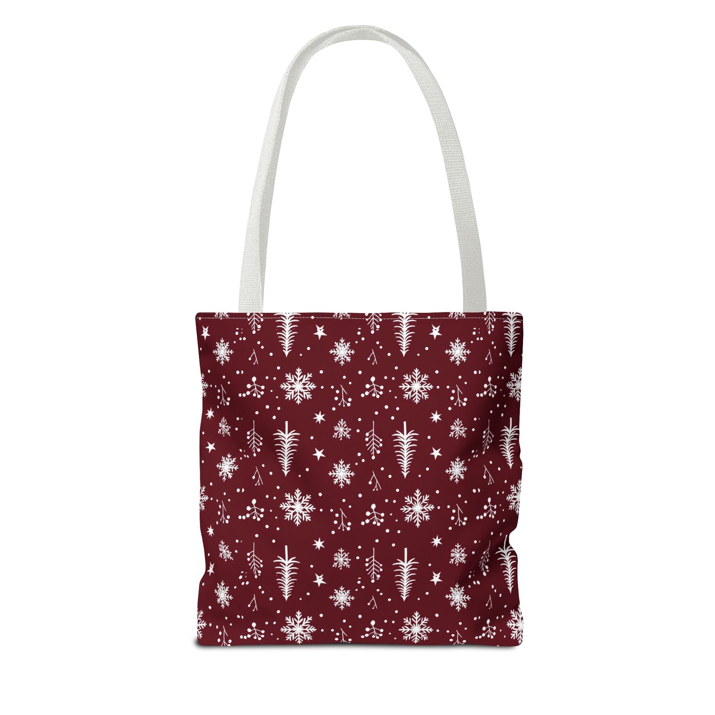 Christmas Snowflake Tote Bag – Burgundy Holiday Patterned Carryall