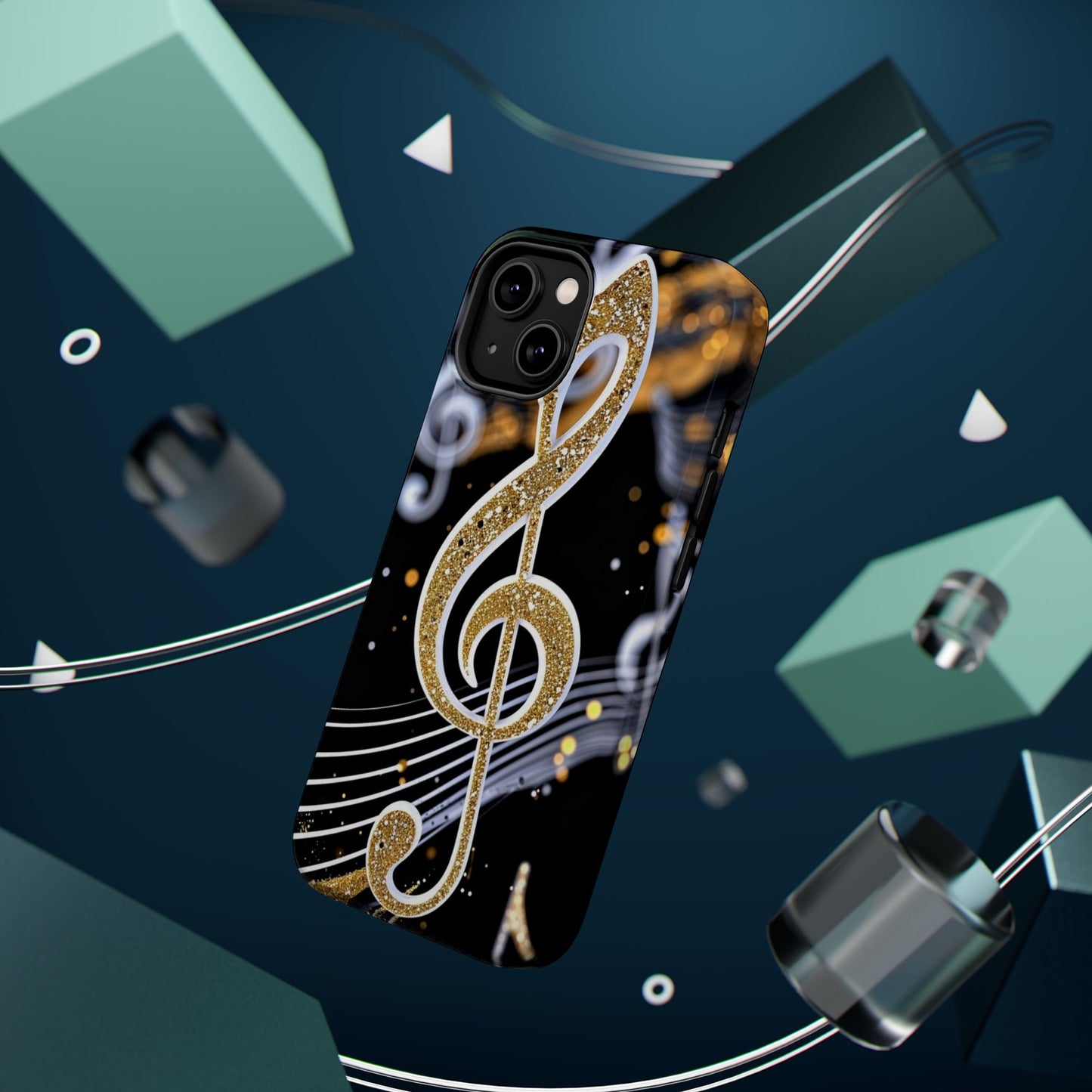 Music Notes Magnetic Impact-Resistant Phone Case — Gold Treble Clef Design