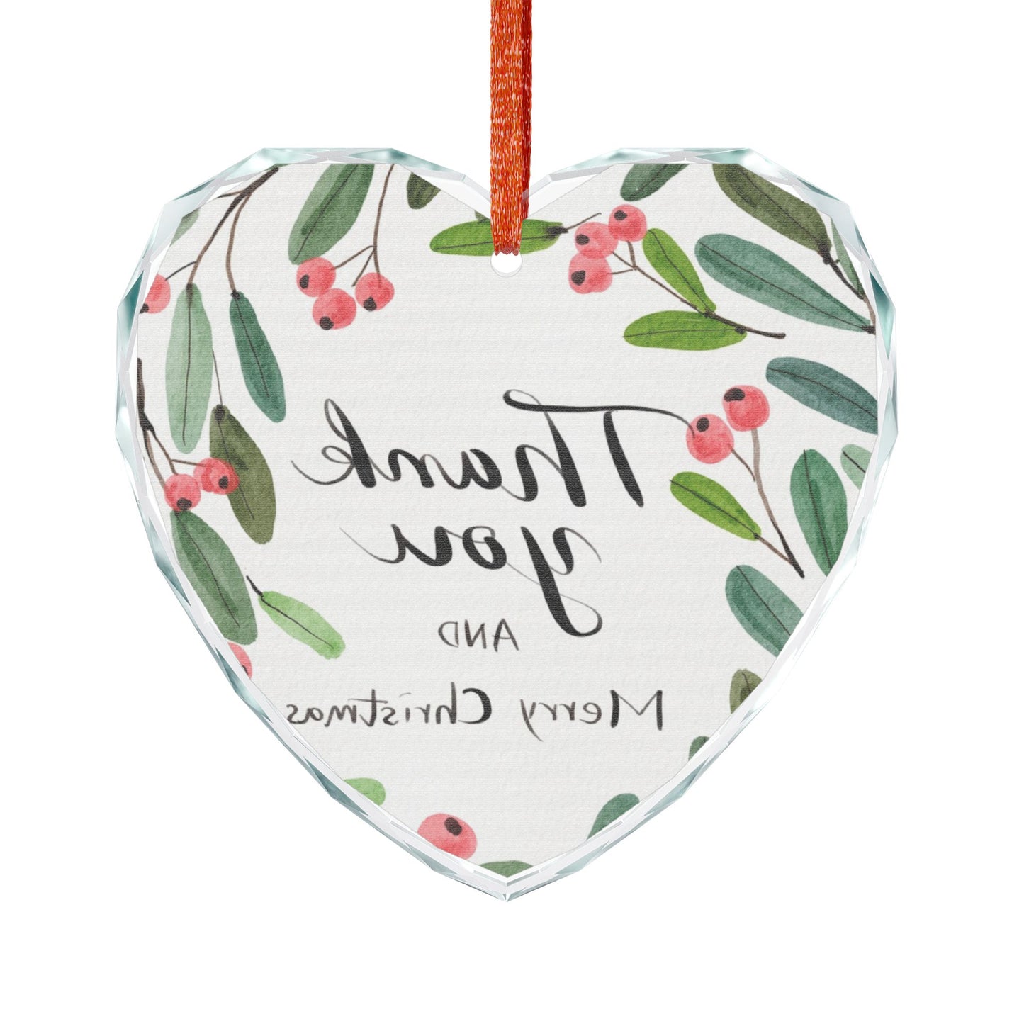 Heart Crystal Ornament - "Thank You and Merry Christmas" Holiday Glass Decoration