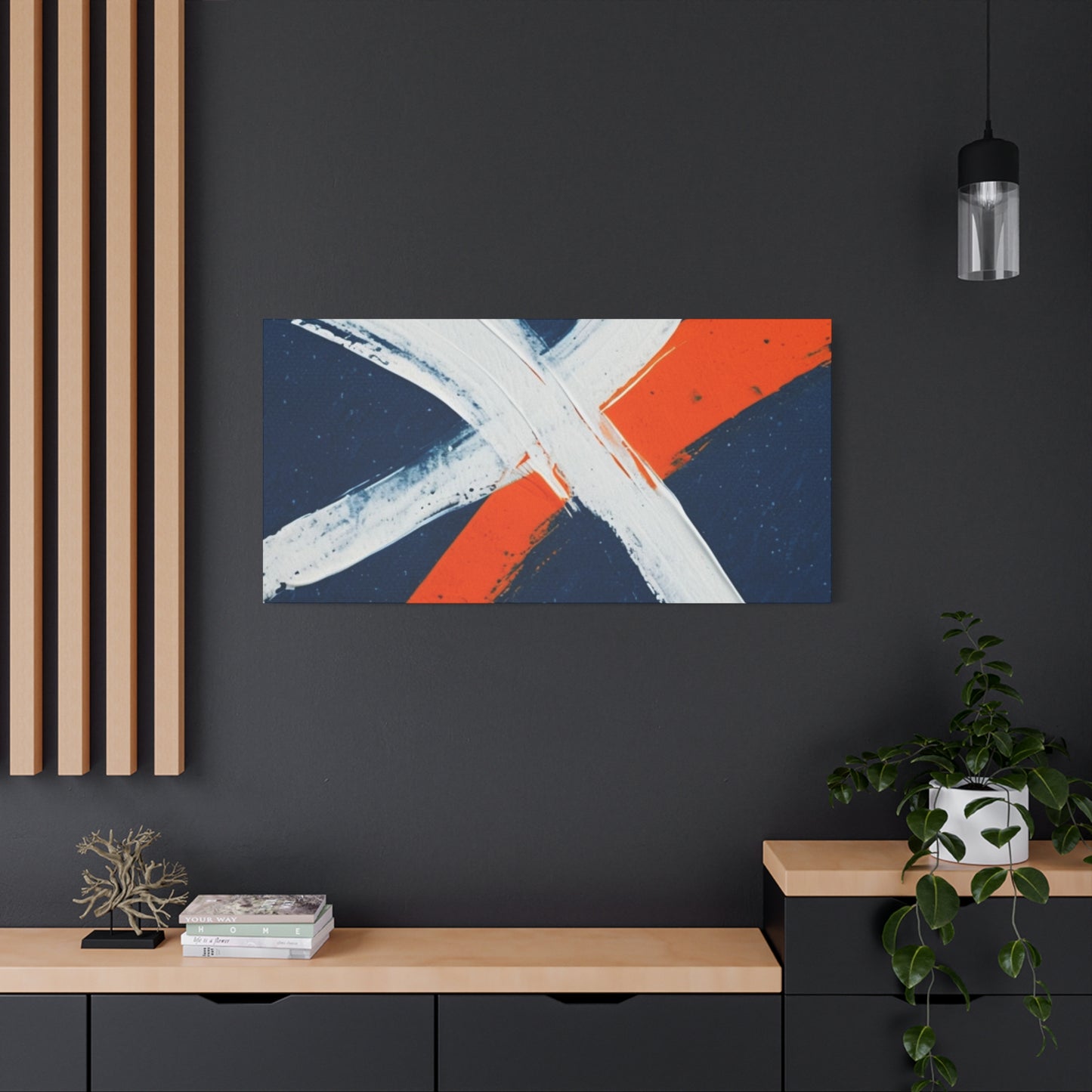Abstract Navy & Orange Brushstroke Canvas