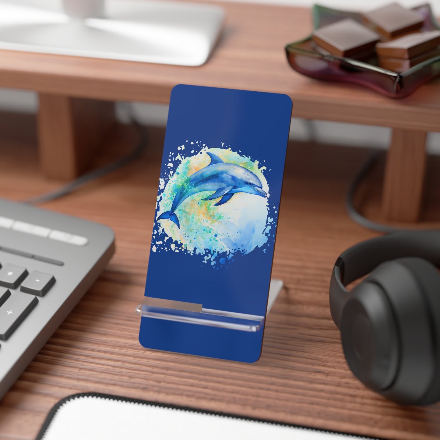 Dolphin Watercolor Phone Stand — Foldable Mobile Display Stand for Smartphones