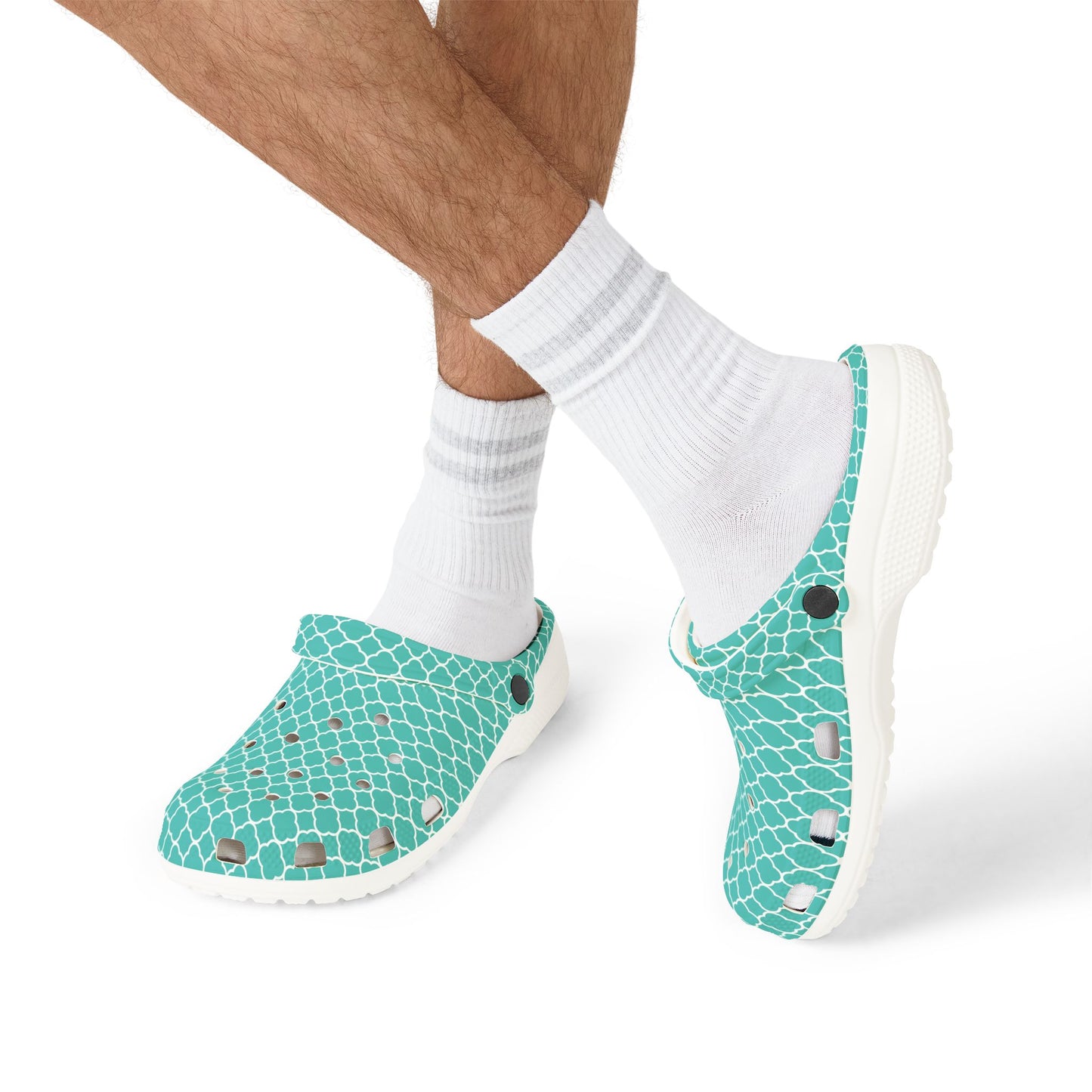 Aqua Tile Pattern EVA Clogs — Lightweight Casual Slip-On Shoes