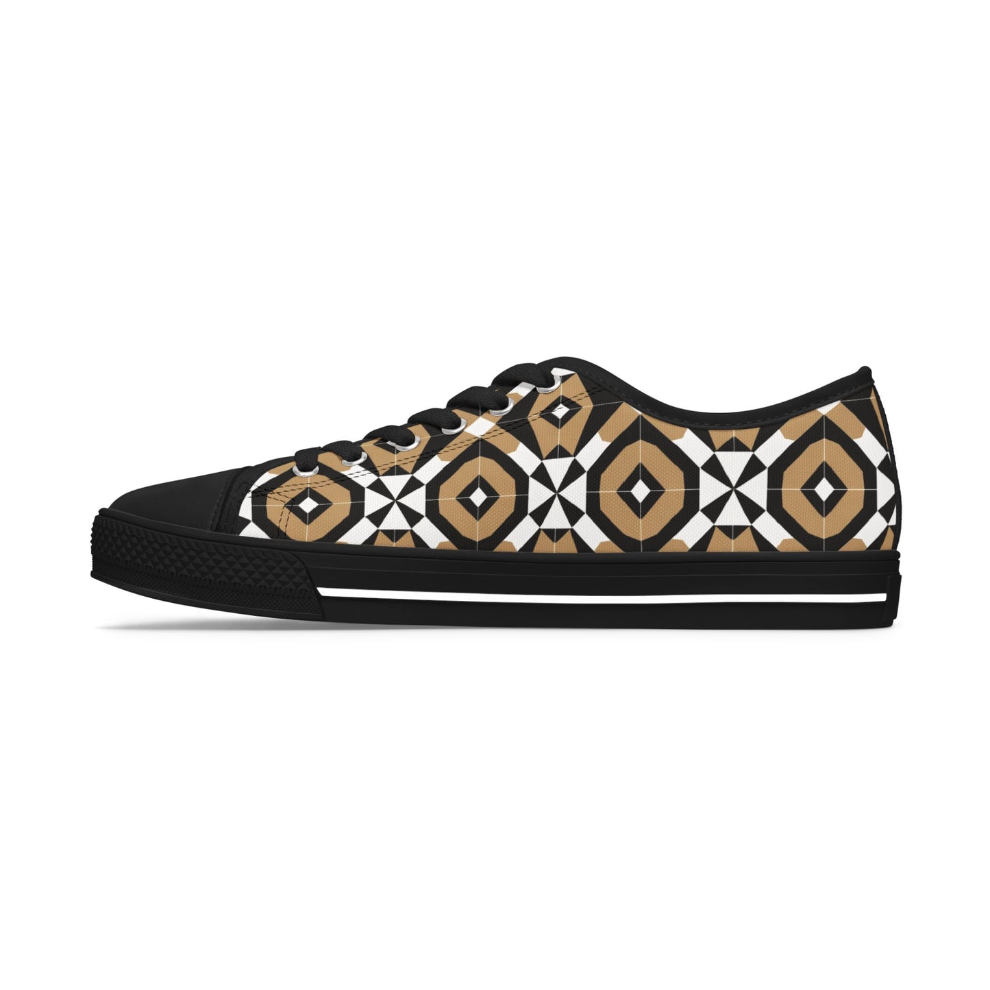 Low Top Sneakers — Geometric Tan & Black Aztec Pattern