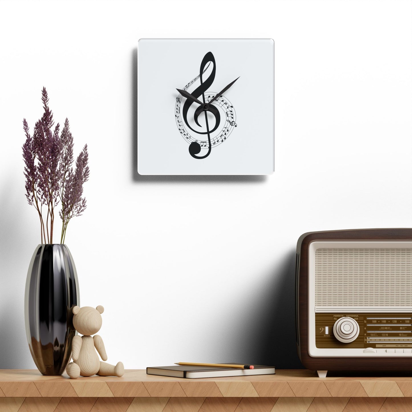 Musical Note Acrylic Wall Clock, Modern Home Decor, Gift for Music Lovers