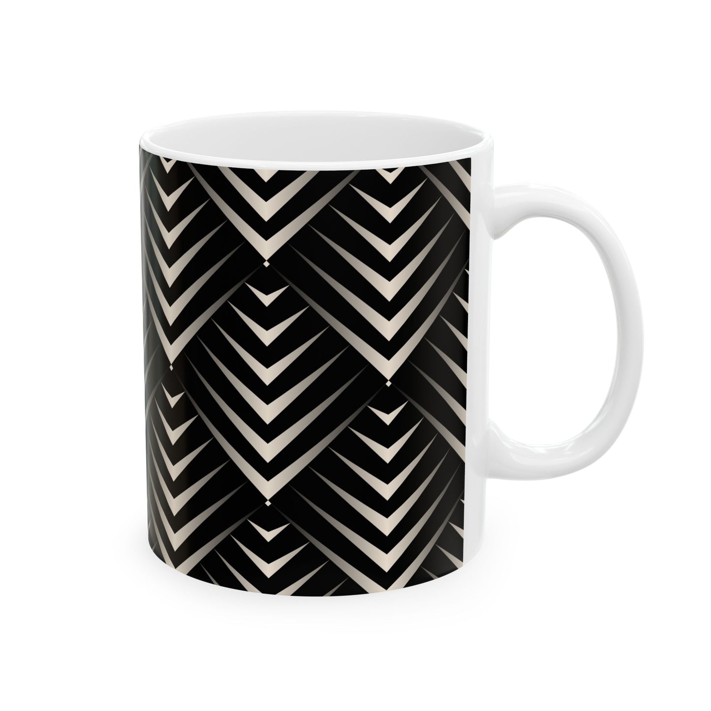 Chic Geometric Black and White Ceramic Mug - Coffee Lover Gift, Stylish Tea Cup, Home Decor, Modern Kitchenware, Unique Present