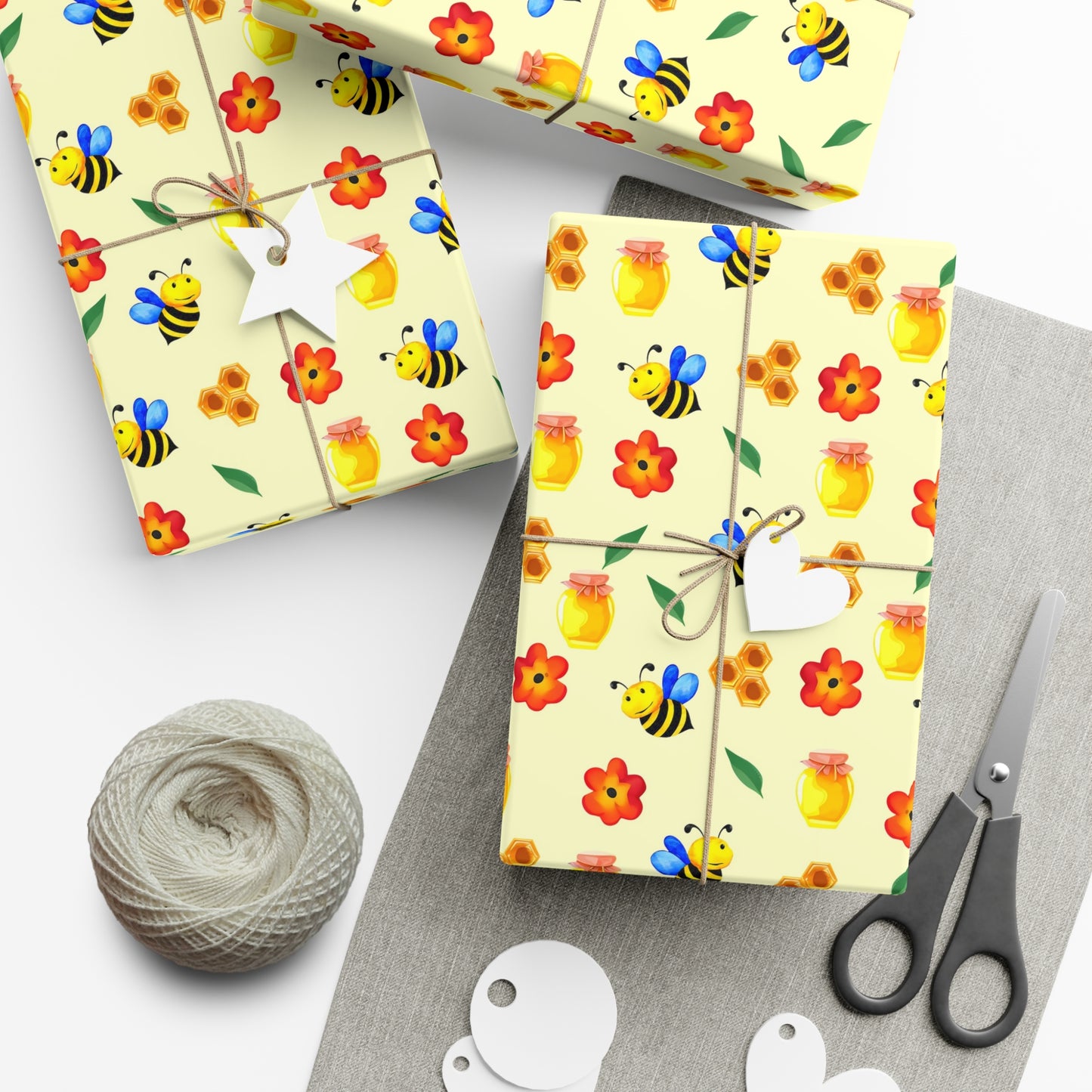 Cheerful Gift Wrap Paper, Floral and Bee Pattern, Eco-Friendly Wrap for Birthdays