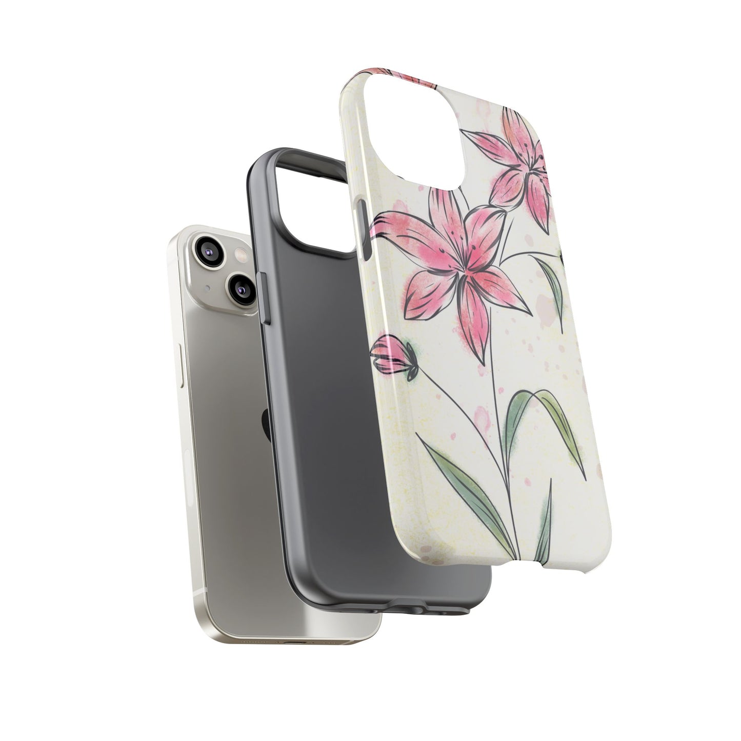 Floral Phone Case with Elegant Pink Lilies, Cute Floral Accessories, Phone Protection, Gift for Her, Stylish Cell Phone Cover