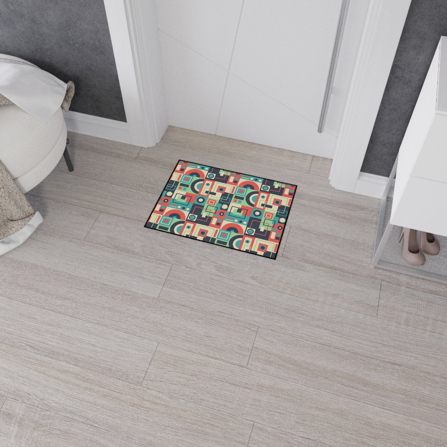 Retro Geometric Heavy Duty Floor Mat — Mid-Century Modern Entryway Rug