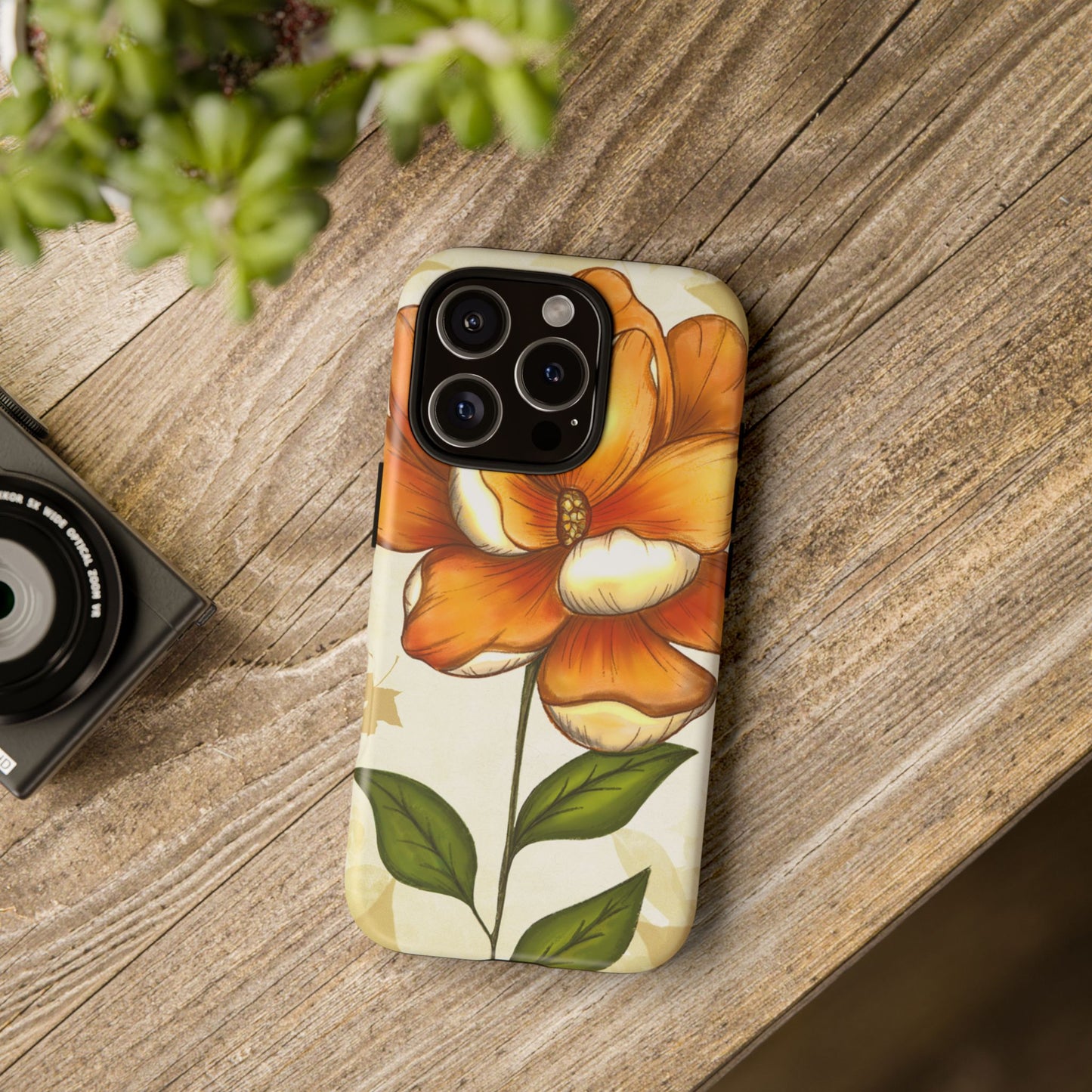 Floral Phone Case with Orange Flower Design, Tough Phone Cover, Floral Gift, Stylish Tech Accessory, Nature Lovers, Spring Vibes