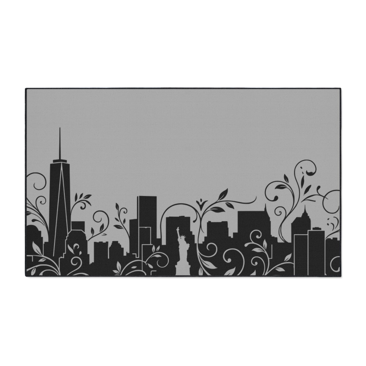 City Skyline Heavy-Duty Floor Mat — Black Urban Floral Door Rug
