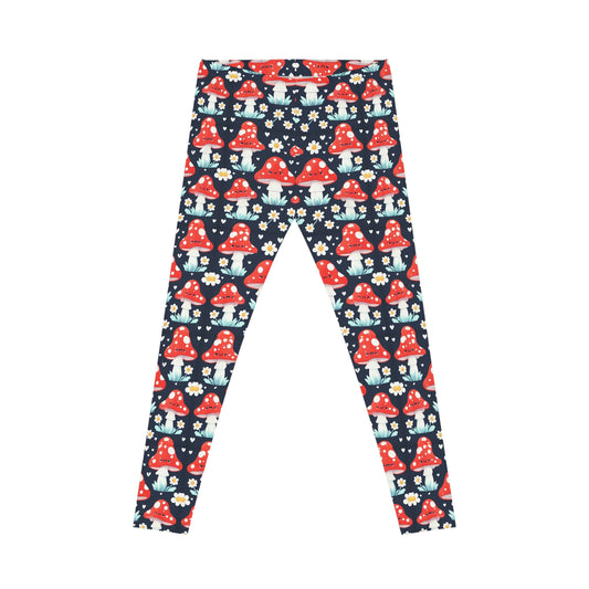 Whimsical Mushroom Print Casual Leggings for Women, Comfortable Yoga Pants, Trendy Loungewear