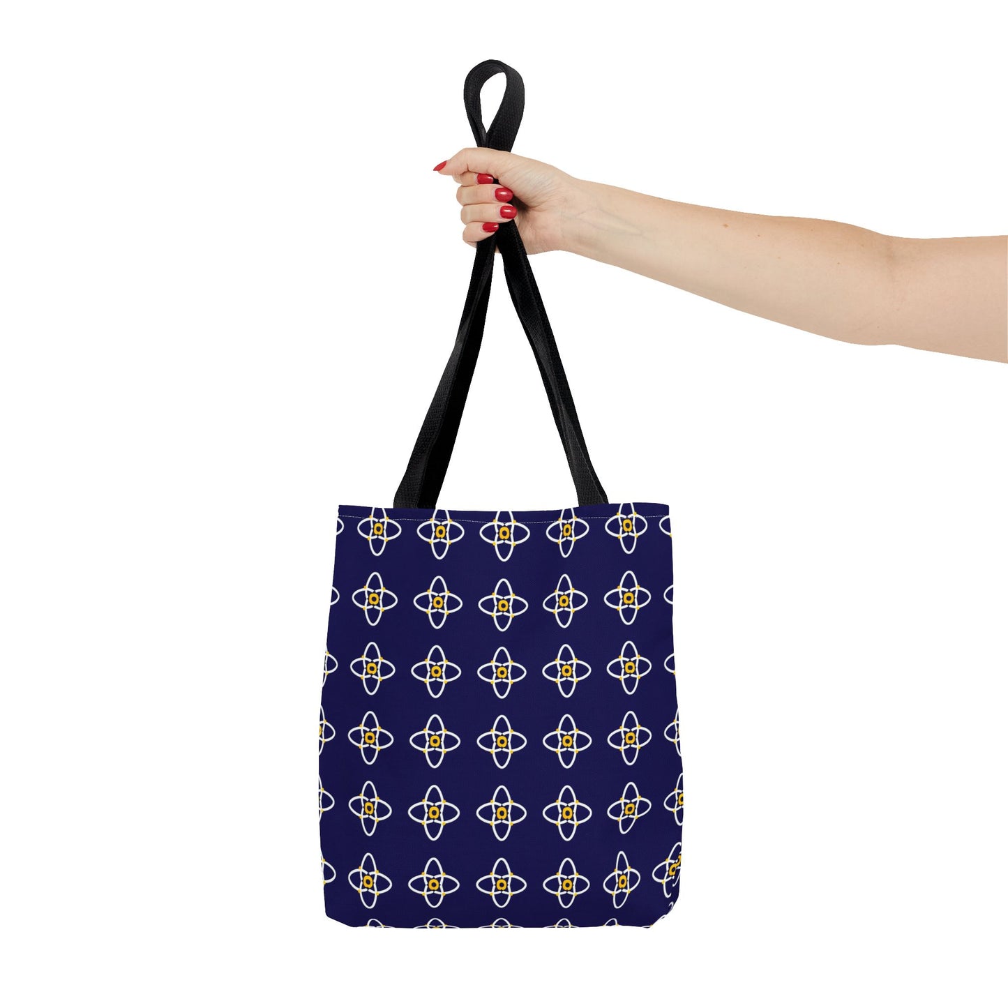 Navy Geo Floral Pattern Tote Bag — Reusable Everyday Shopping Tote