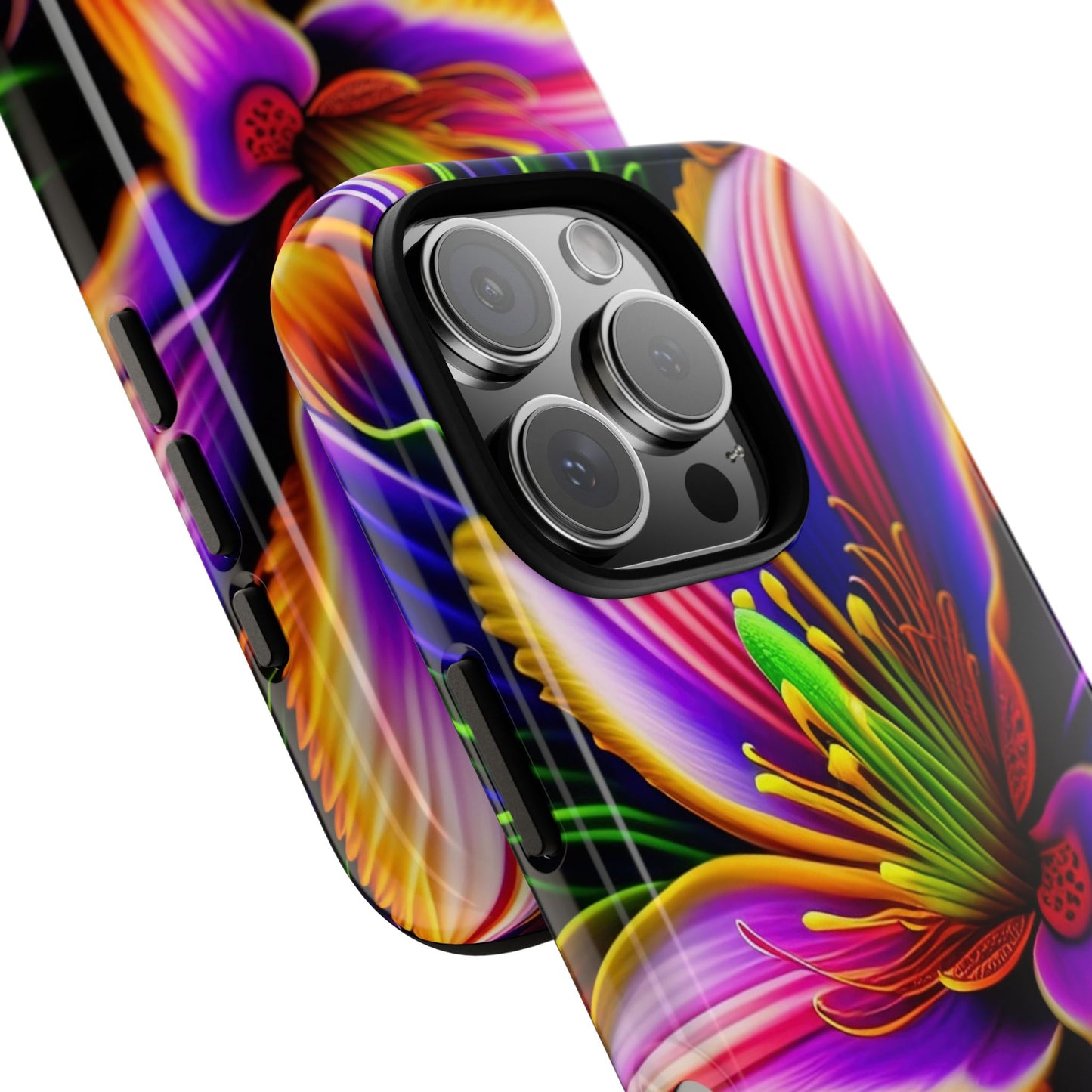 Floral Neon Tough Phone Case — Vivid Purple & Orange Lily Protective Cover