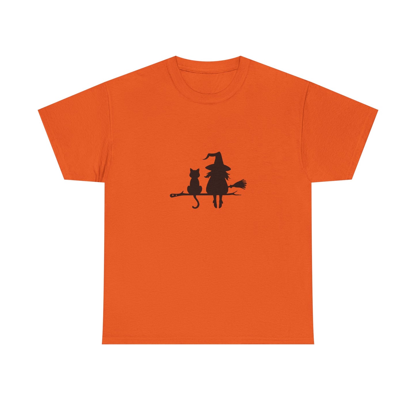 Witch and Cat Tee | Spooky Unisex Shirt for Halloween | Cute Witchwear for Cat Lovers | Fall Wardrobe Essential | Gift for Magical Friends
