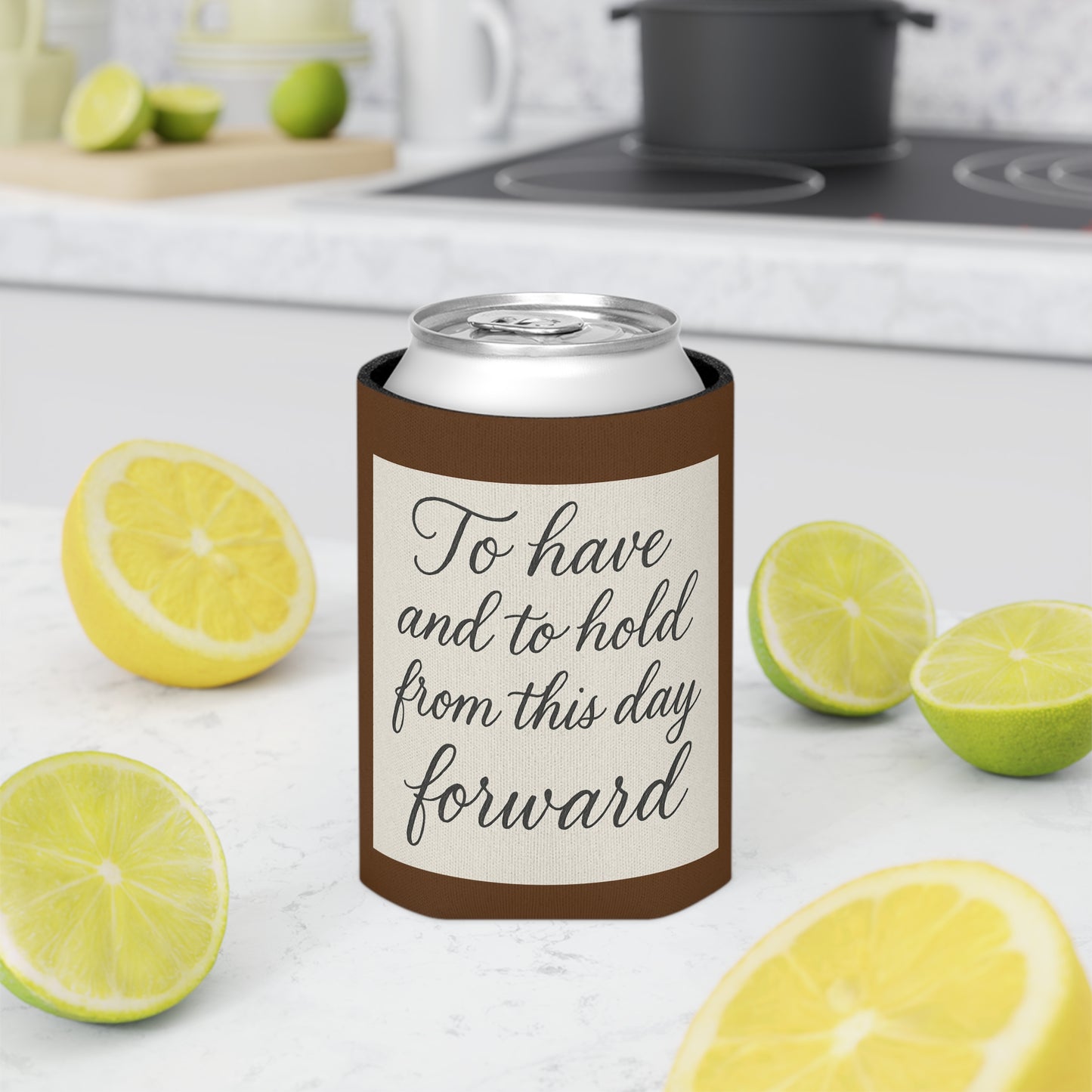 Rustic Wedding Can Cooler | Bridal Shower Favor, Cozies for Guests, Unique Gift, Toast to Love, Engagement Party Keepsake