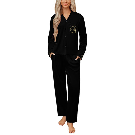 Women's V-Neck Pajama Set- Letter A