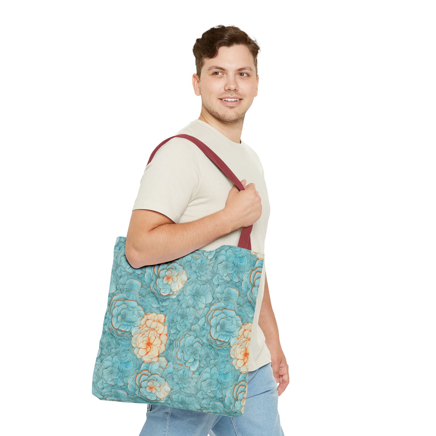 Floral Watercolor Tote Bag — Teal Succulent Pattern