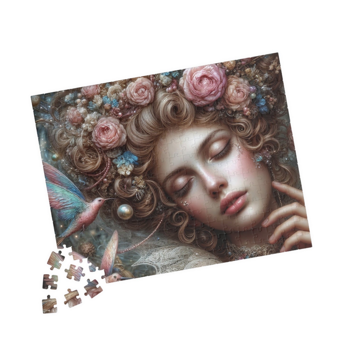 Floral Dream Portrait Puzzle — Surreal Woman & Birds Art Jigsaw (110–1014 pcs)