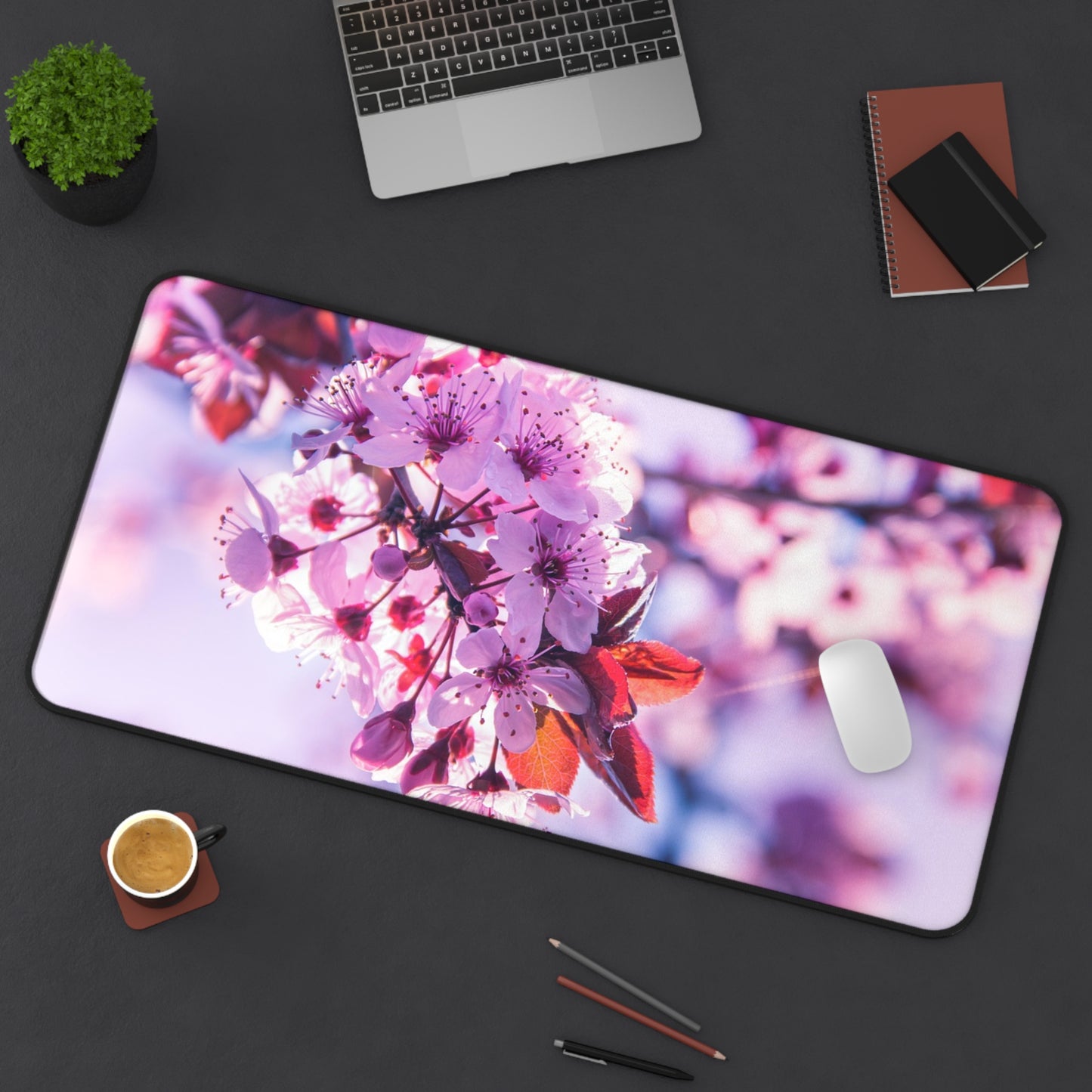 Floral Desk Mat - Elegant Mouse Pad, Office Decor, Gift for Her, Blooming Cherry Blossoms Design, Workstation Accessory, Spring Vibes