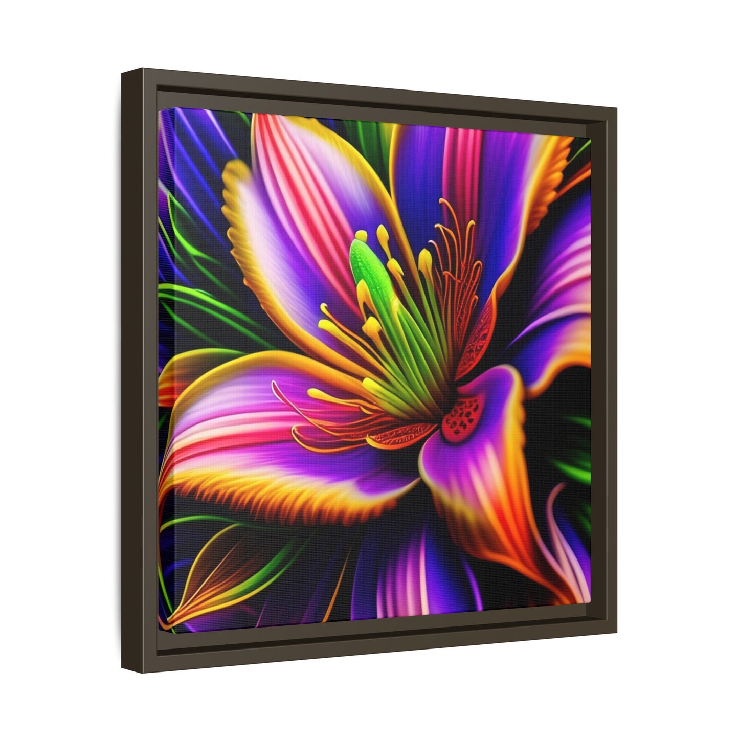 Vibrant Neon Floral Matte Canvas Print — Framed Wall Art