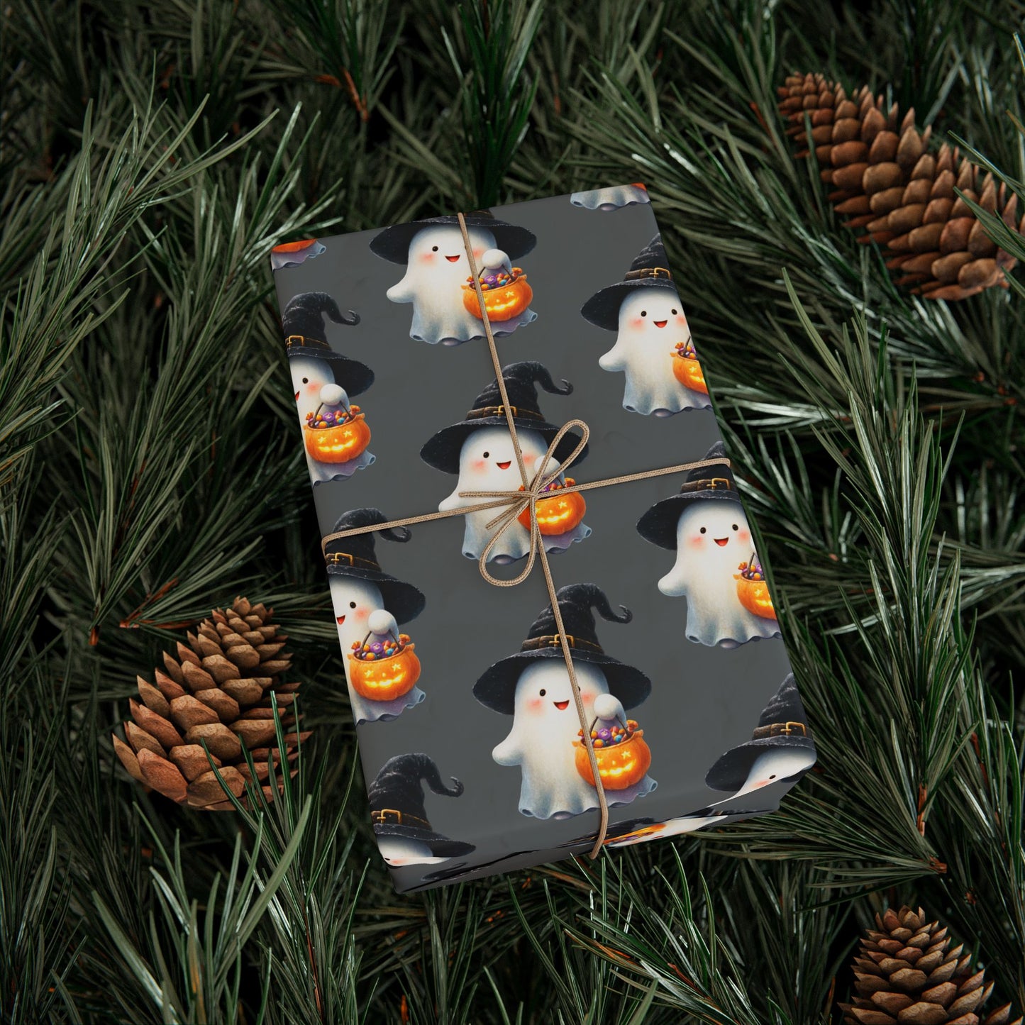 Ghostly Halloween Wrapping Paper, Spooky Gift Wrap, Treats & Trick Paper, Festive Holiday Supplies, Cute Ghost Design
