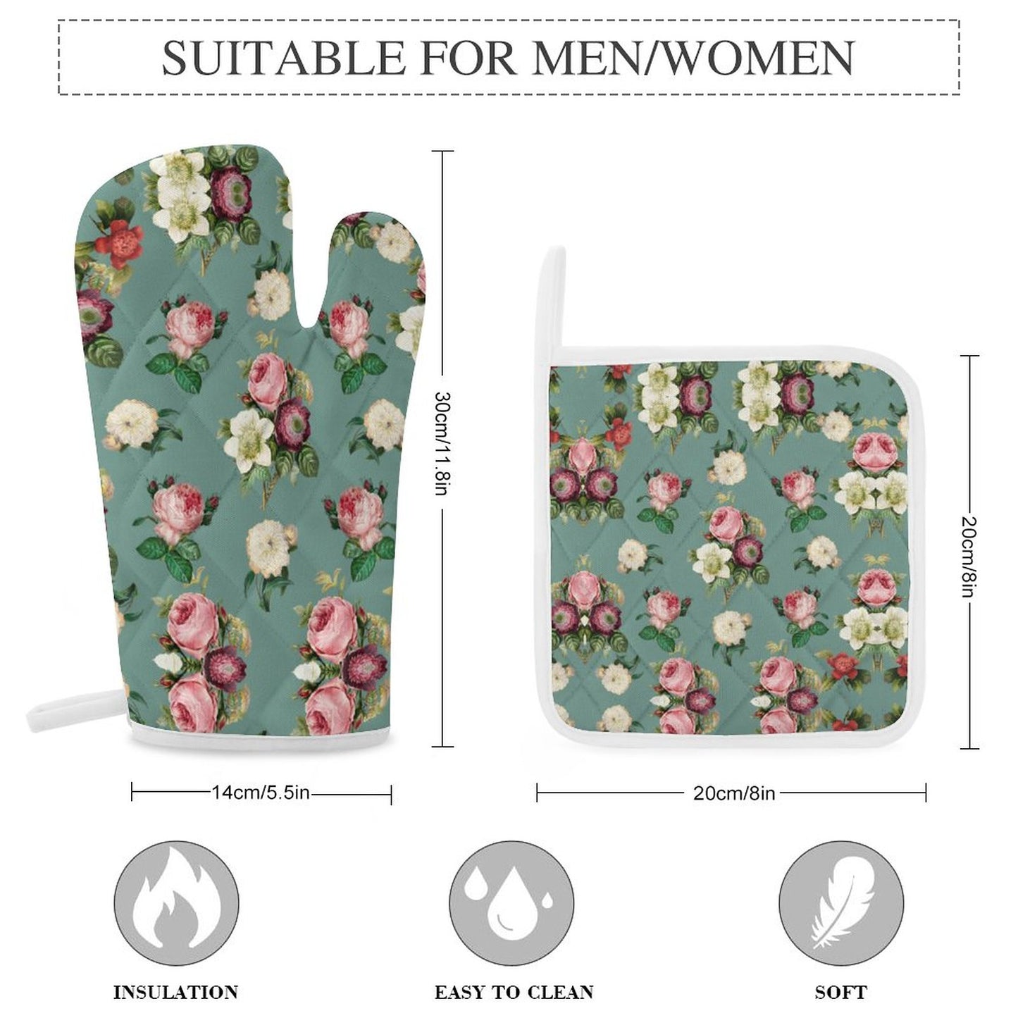 Oven Mitts & Pot Holder Set of 3 Flowers