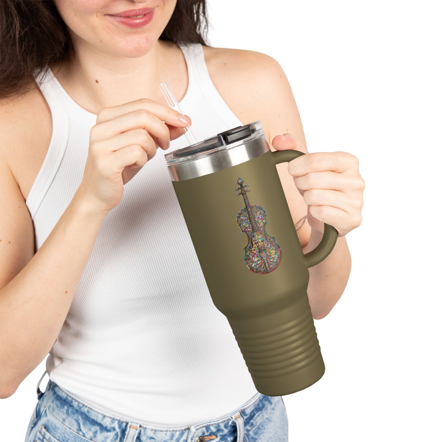 Colorful Violin Insulated Travel Mug - Perfect for Music Lovers, Gifts for Musicians, 40oz Tumbler, Travel Cup for Coffee, Unique Drinkware