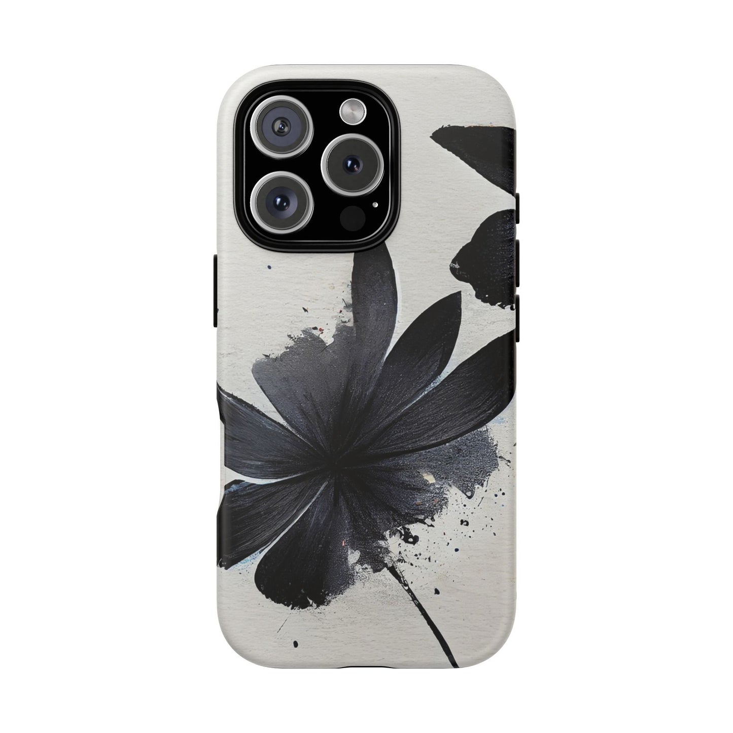Monochrome Floral Tough Phone Case — Black Ink Flower Protective Cover