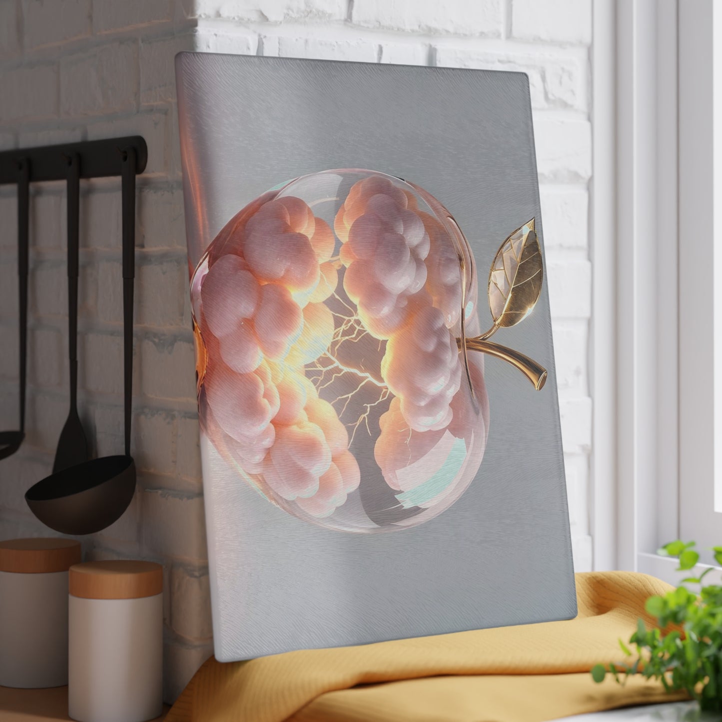 Artistic Glass Cutting Board with Apple Design, Unique Kitchen Decor, Gift for Foodies, Home Chef Accessory, Wedding Registry Essentials