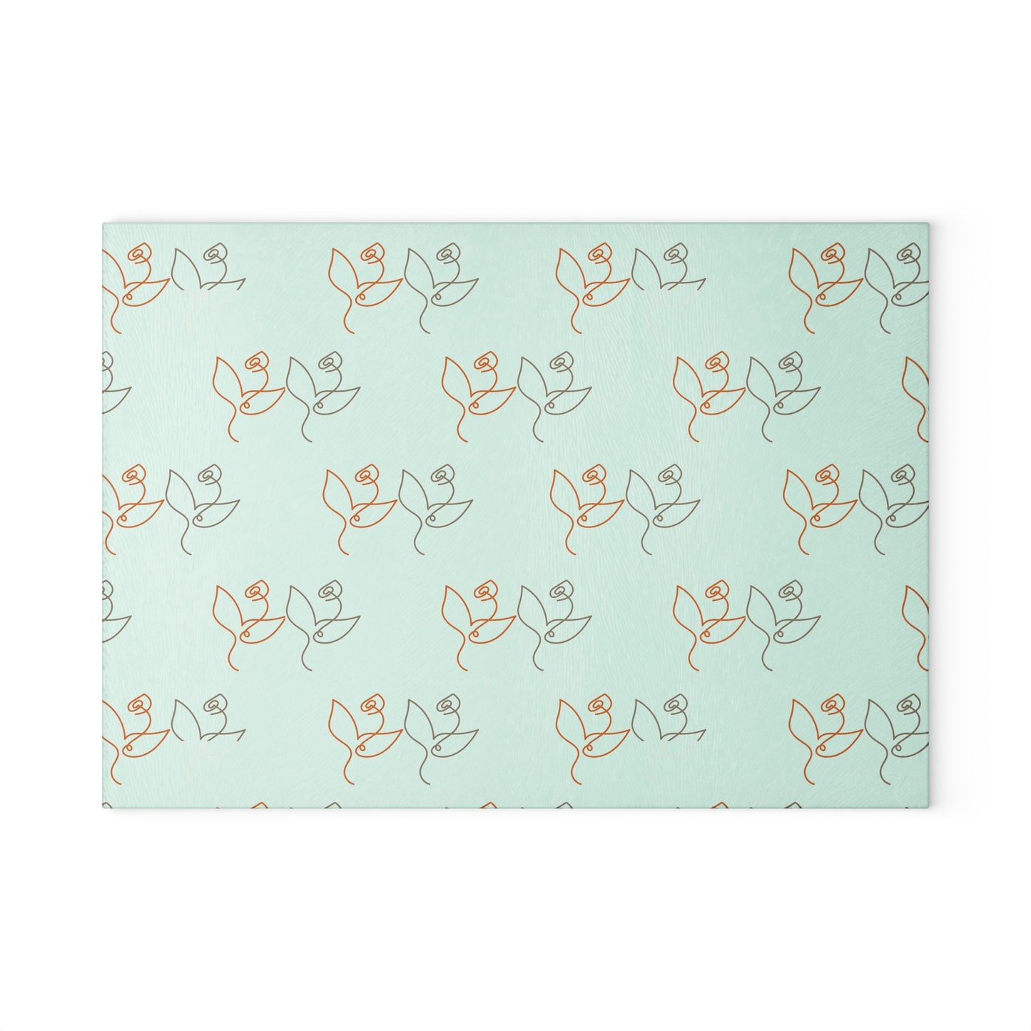 Floral Line Art Glass Cutting Board — Minimal Rose Pattern on Mint or White