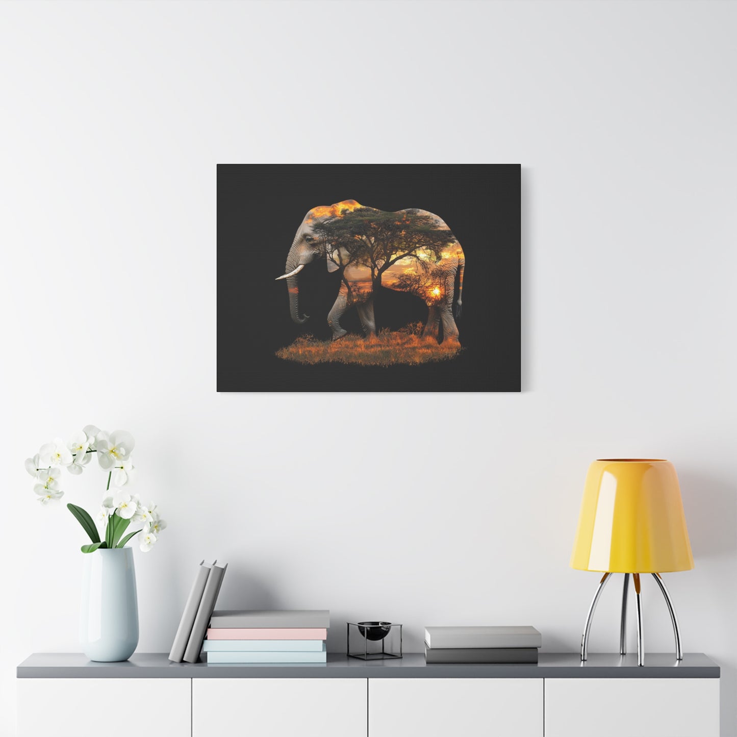 Elephant Tree Matte Canvas Art, Nature Wall Decor, Wildlife Home Decoration, Gift for Animal Lovers, Boho Living Room Accent
