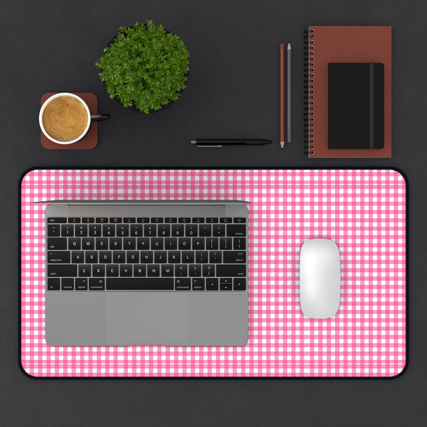 Pink Gingham Desk Mat - Cozy Office Decor, Workspace Accessory, Gift for Coworkers, Farmhouse Style, Table Cover