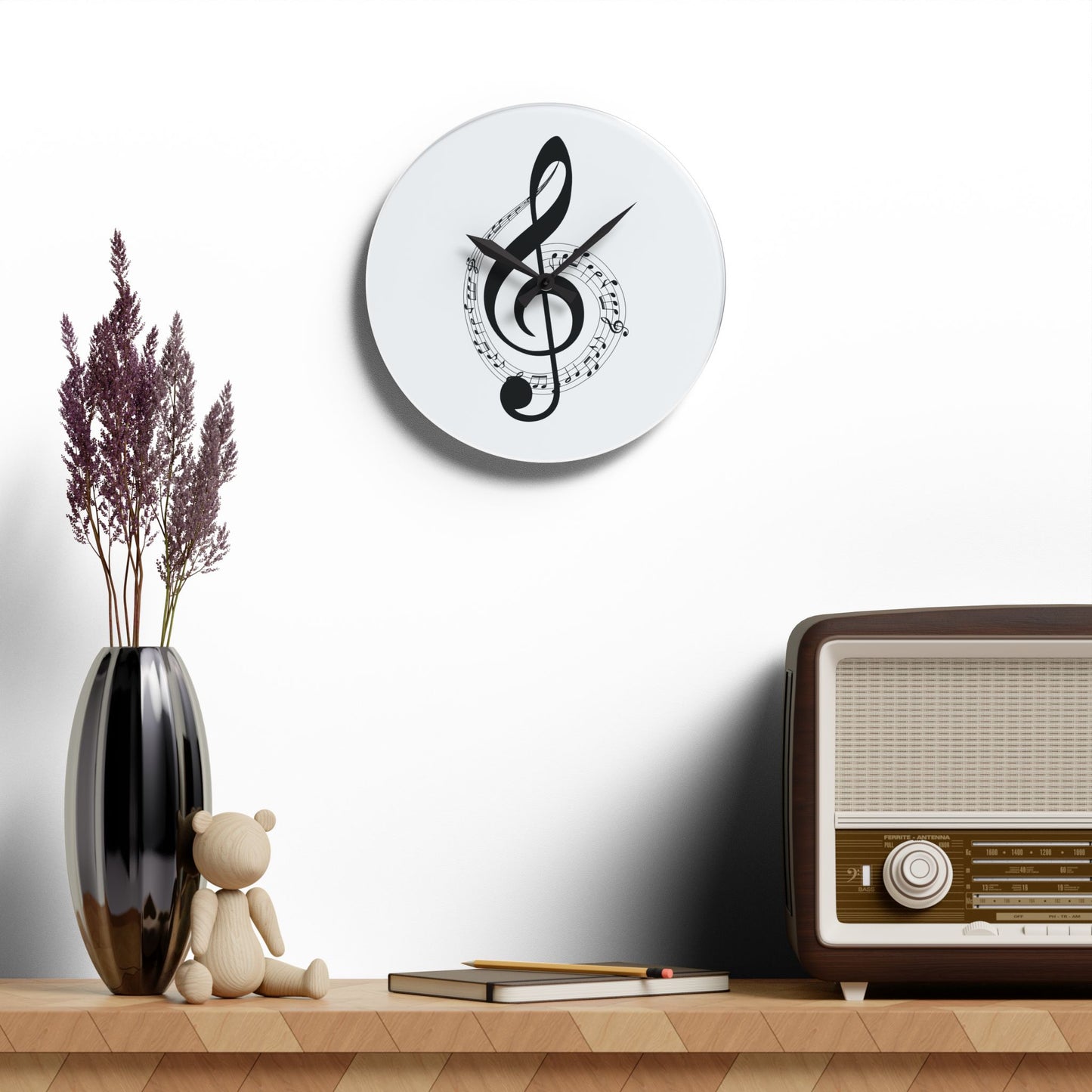 Musical Note Acrylic Wall Clock, Modern Home Decor, Gift for Music Lovers