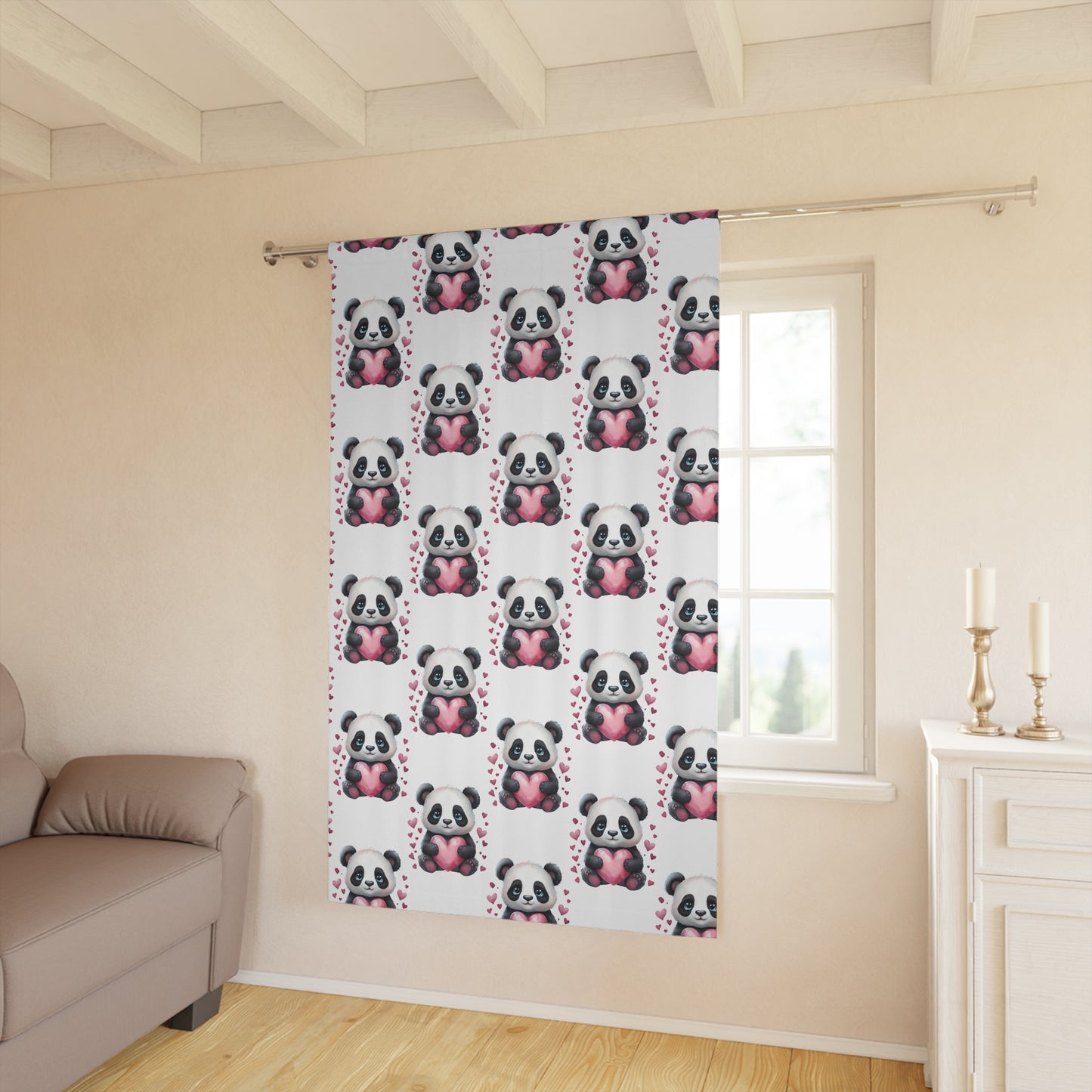 Cute Panda Love Window Curtains, Adorable Home Décor for Animal Lovers, Perfect for Kids' Rooms, Valentine's Day, Nursery