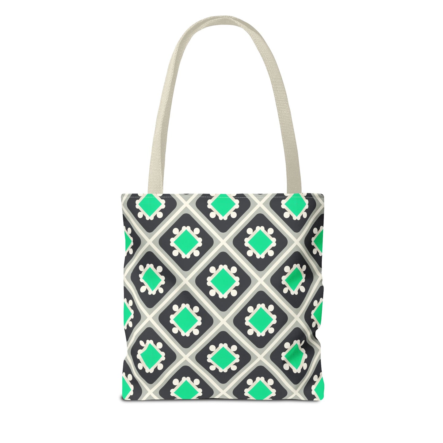 Geometric Mint Tile Tote Bag — Patterned All-Over-Print Shopper
